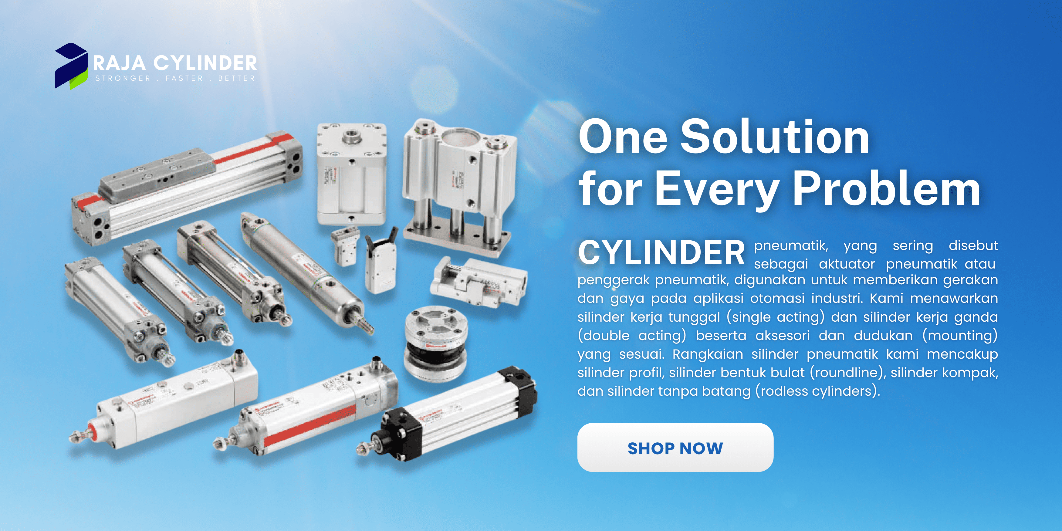 Banner pneumatic cylinder untuk kebutuhan industri seperti double acting, compact cylinder semua brand original Indonesia