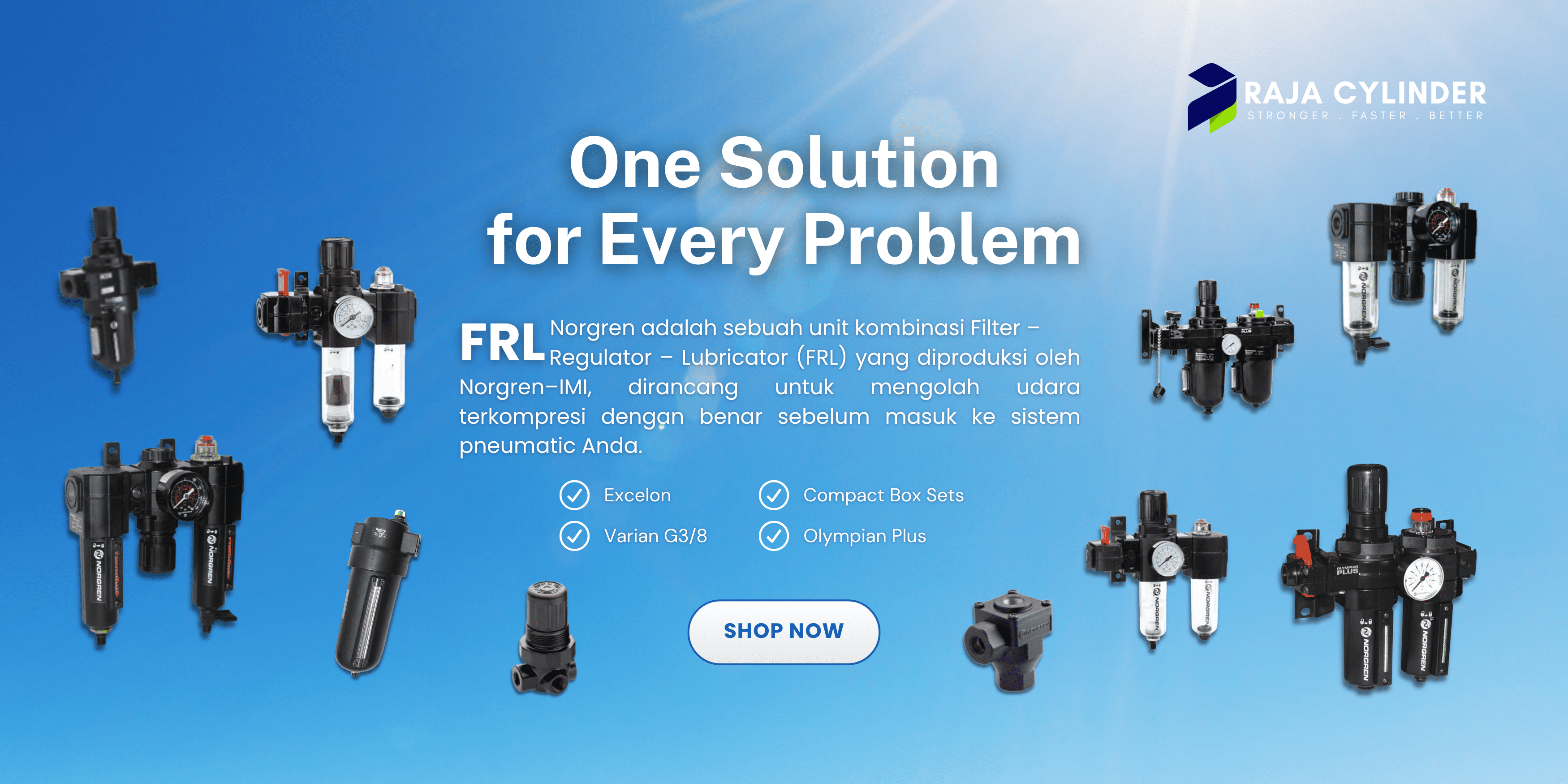 Banner pneumatic FRL unit terdiri dari air filter, regulator, dan lubricator semua brand original untuk kebutuhan industri