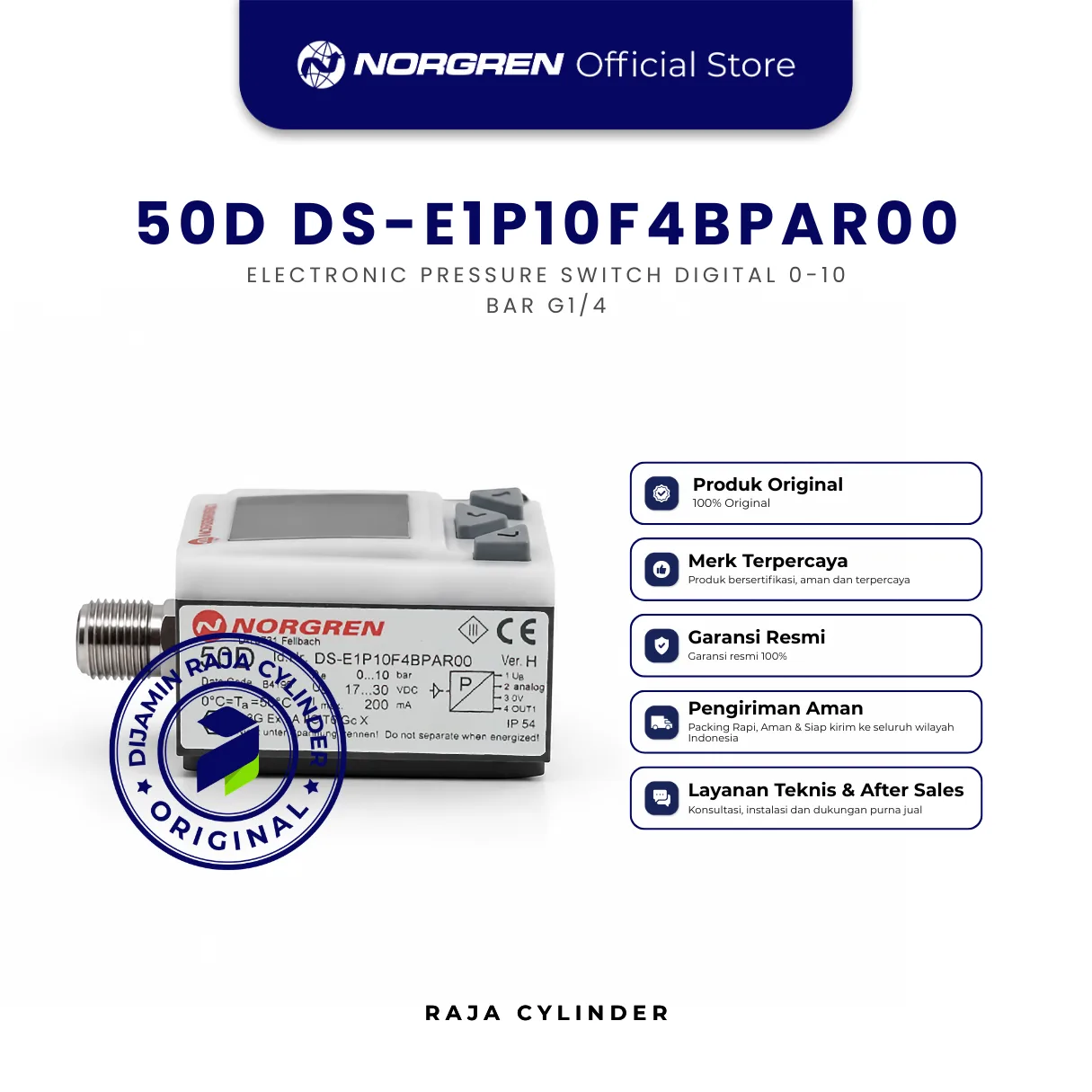NORGREN 50D DS-E1P10F4BPAR00 Electronic Pressure Switch Digital 0-10 Bar G1/4 Original IMI Norgren - Gambar 2