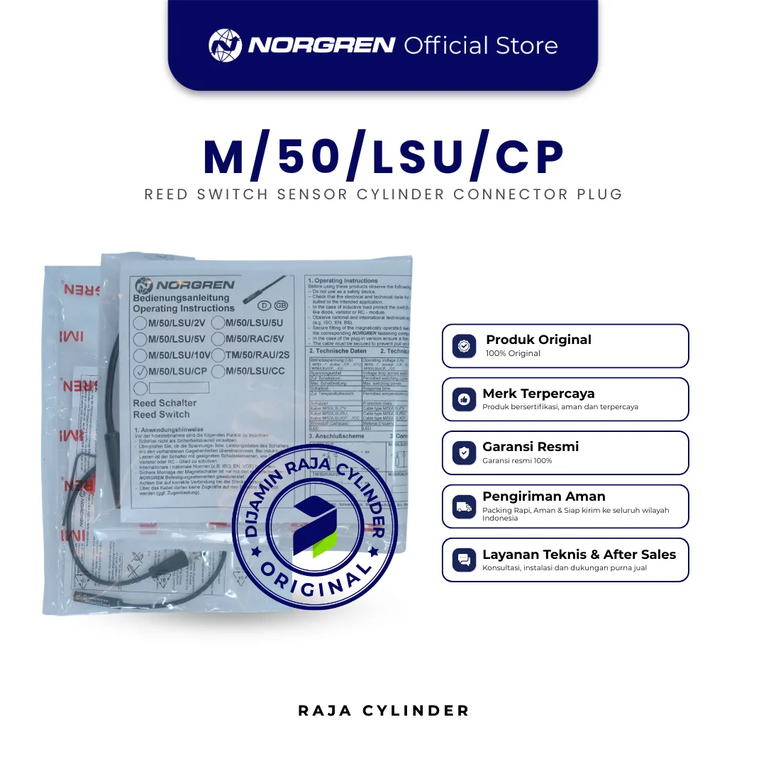 NORGREN M/50/LSU/CP magnetically operated reed switch, 0.3m cable Reed Switch Sensor Connector Plug Original - Gambar 3