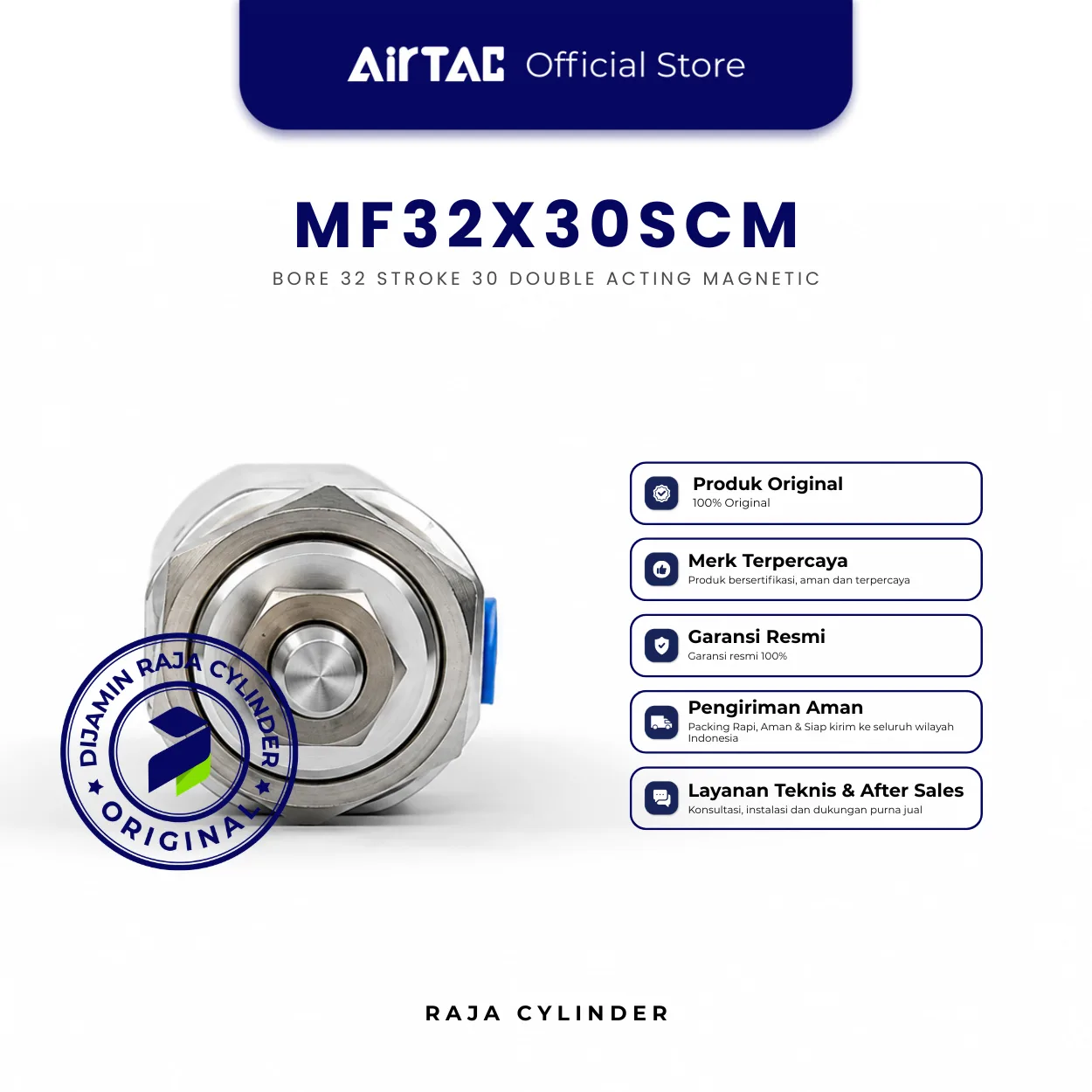 AIRTAC Original Compact Cylinder Line MF32X30SCM Double Acting Stainless Steel Mini Cylinder Bore 32mm Stroke 30mm with magnet - Gambar 4