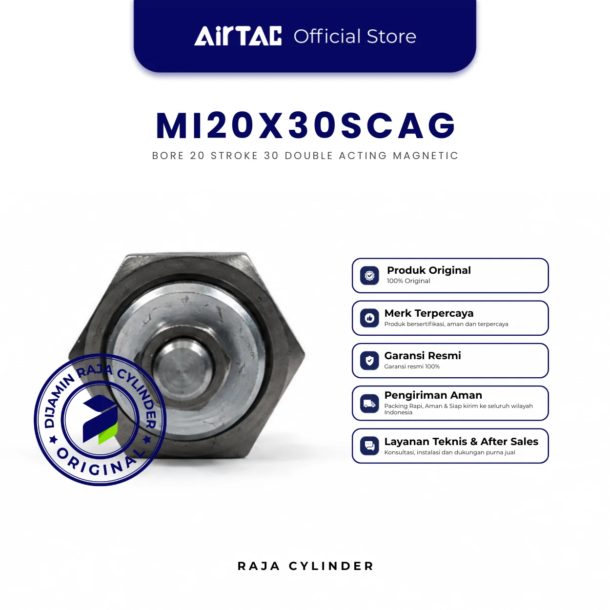 AIRTAC Original Compact Cylinder Line MI20X30SCAG Double Acting Stainless Steel Mini Cylinder Bore 20mm Stroke 30mm with magnet - Airtac | Raja Cylinder