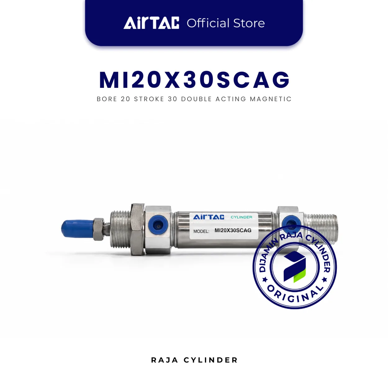 AIRTAC Original Compact Cylinder Line MI20X30SCAG Double Acting Stainless Steel Mini Cylinder Bore 20mm Stroke 30mm with magnet - Gambar 2