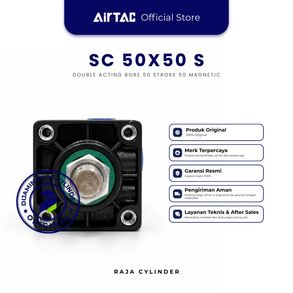 AIRTAC SC50X50S Original Pneumatic Cylinder Double Acting Bore 50mm Stroke 50mm with magnet - Airtac | Raja Cylinder