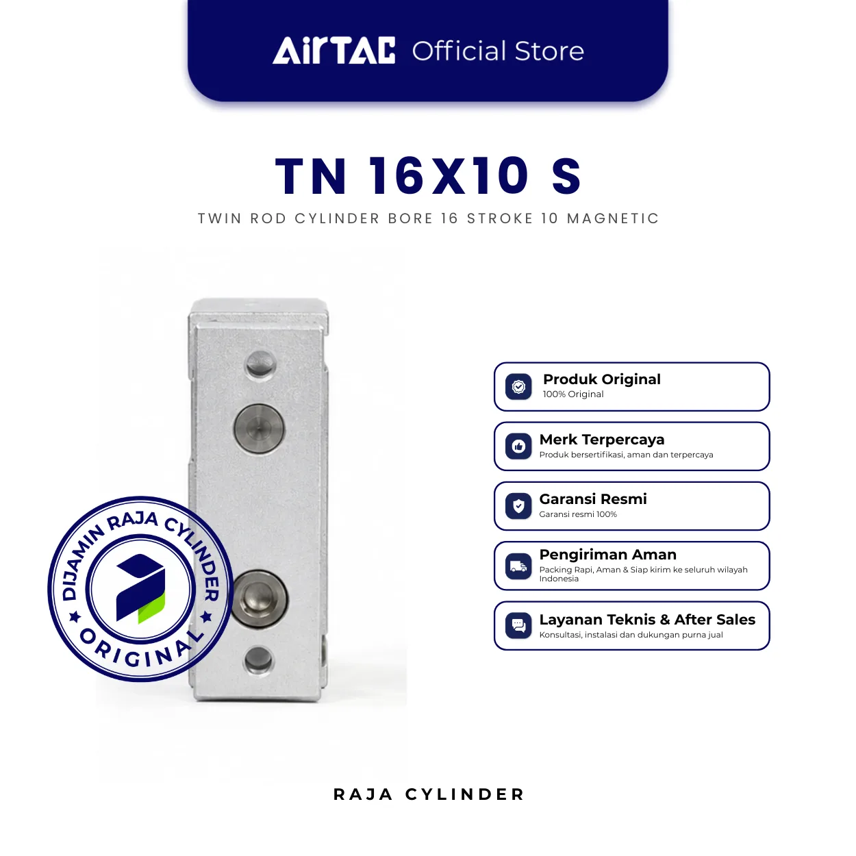 AIRTAC TN16X10S Original Guided Air Cylinder Dual Rod Twin Rod Double Acting Bore 16mm Stroke 10mm with magnet - Gambar 2