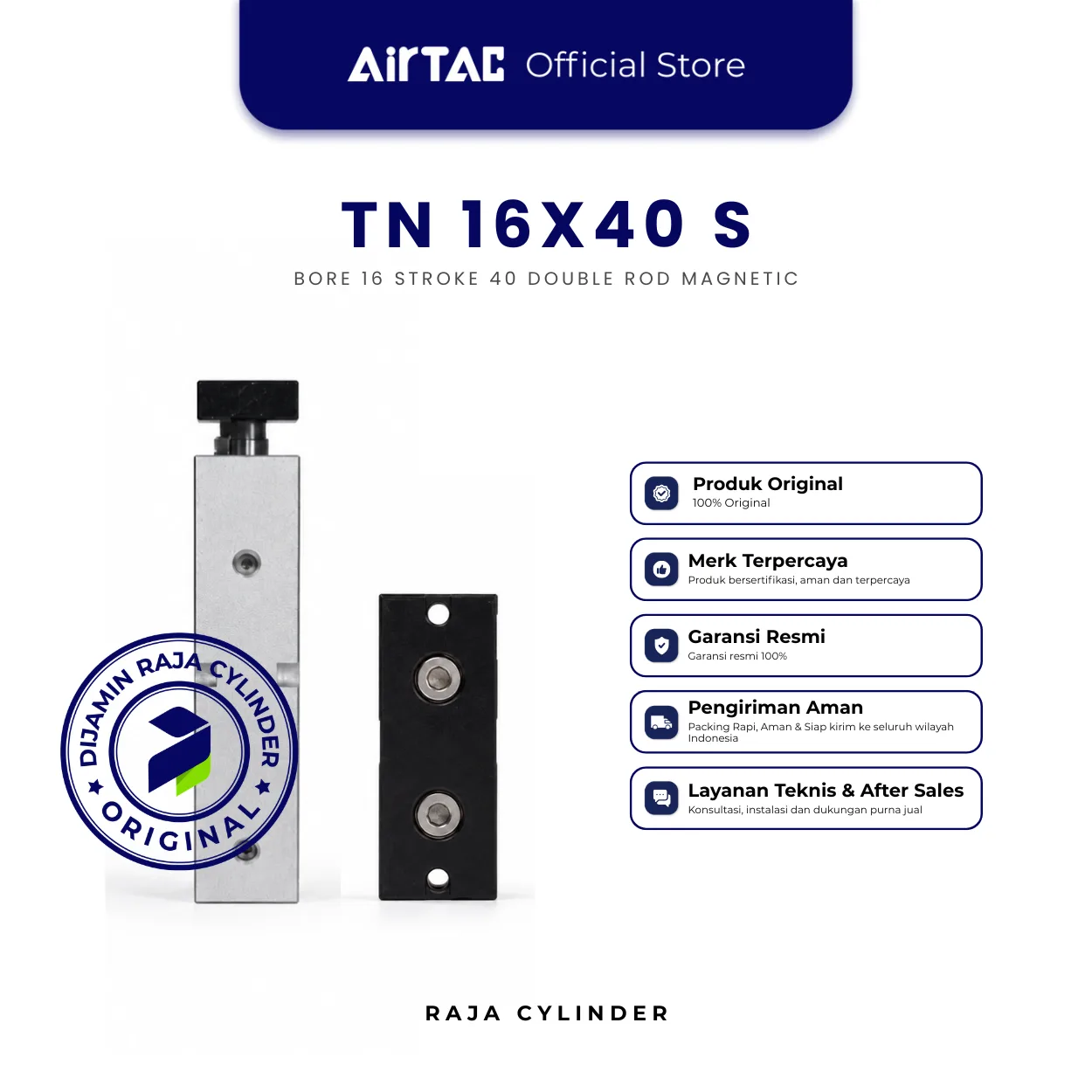 AIRTAC TN16X40S Original Guided Air Cylinder Dual Rod Twin Rod Double Acting Bore 16mm Stroke 40mm with magnet - Gambar 2