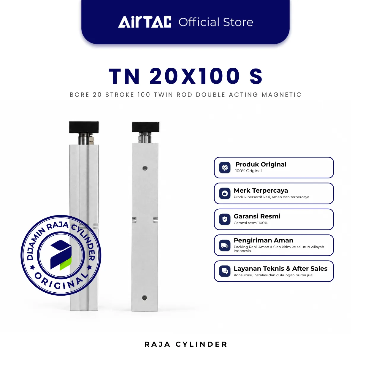 AIRTAC TN20X100S Original Guided Air Cylinder Dual Rod Twin Rod Double Acting Bore 20mm Stroke 100mm with magnet - Airtac | Raja Cylinder