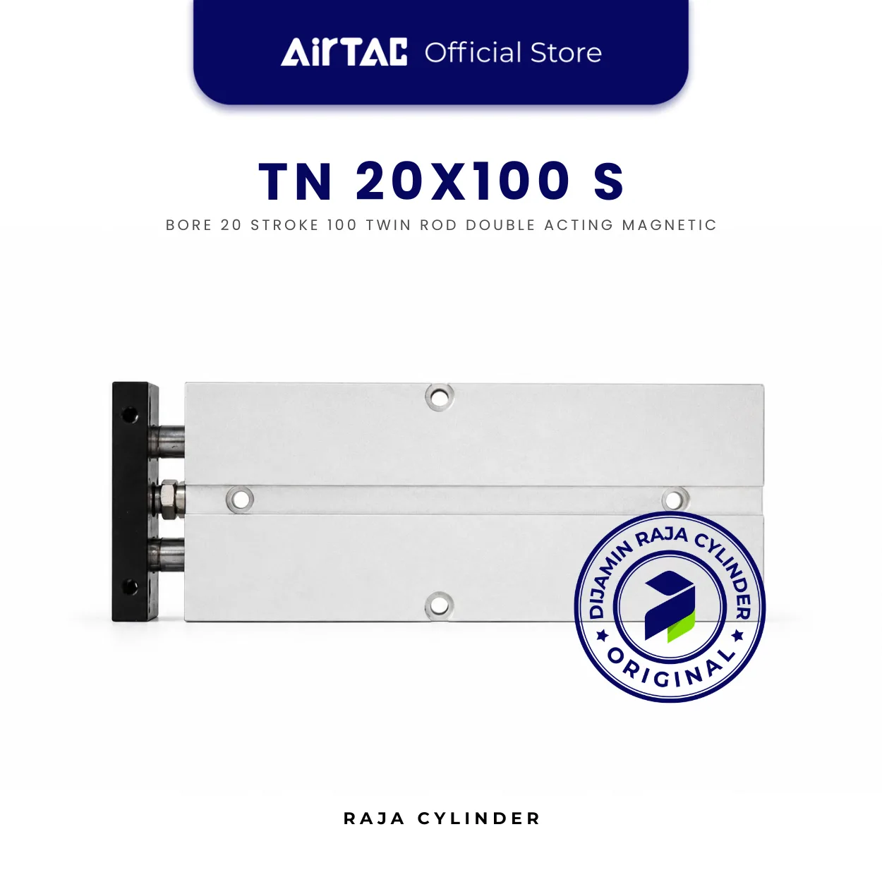 AIRTAC TN20X100S Original Guided Air Cylinder Dual Rod Twin Rod Double Acting Bore 20mm Stroke 100mm with magnet - Gambar 2