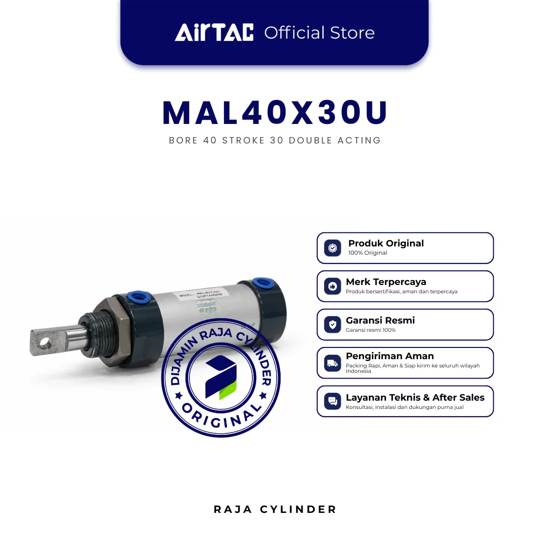 AIRTAC MAL40X30U Mini Pneumatic Cylinder Bore 40 Stroke 30 Double Acting Original - Gambar 4