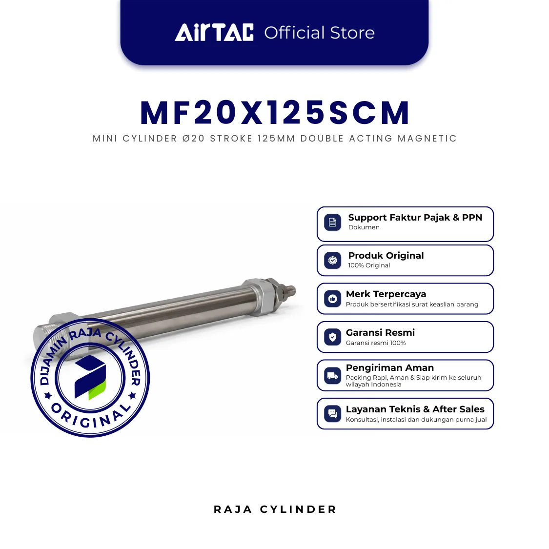 AIRTAC MF20X125SCM Mini Cylinder Ø20 Stroke 125mm Double Acting Magnetic Original - Gambar 3