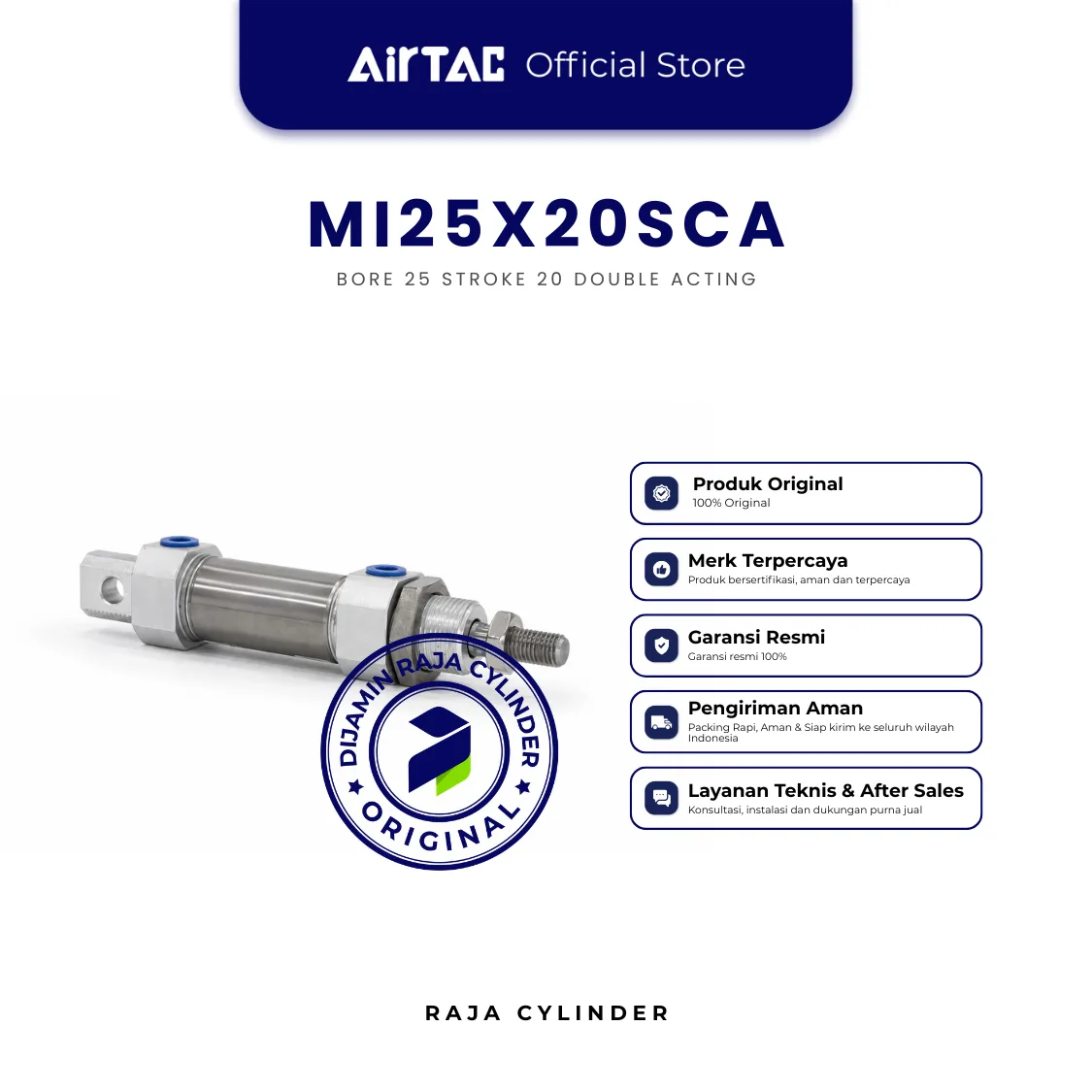 AIRTAC MI25X20SCA Mini Pneumatic Cylinder Bore 25 Stroke 20 Double Acting ISO6432 Original - Gambar 4