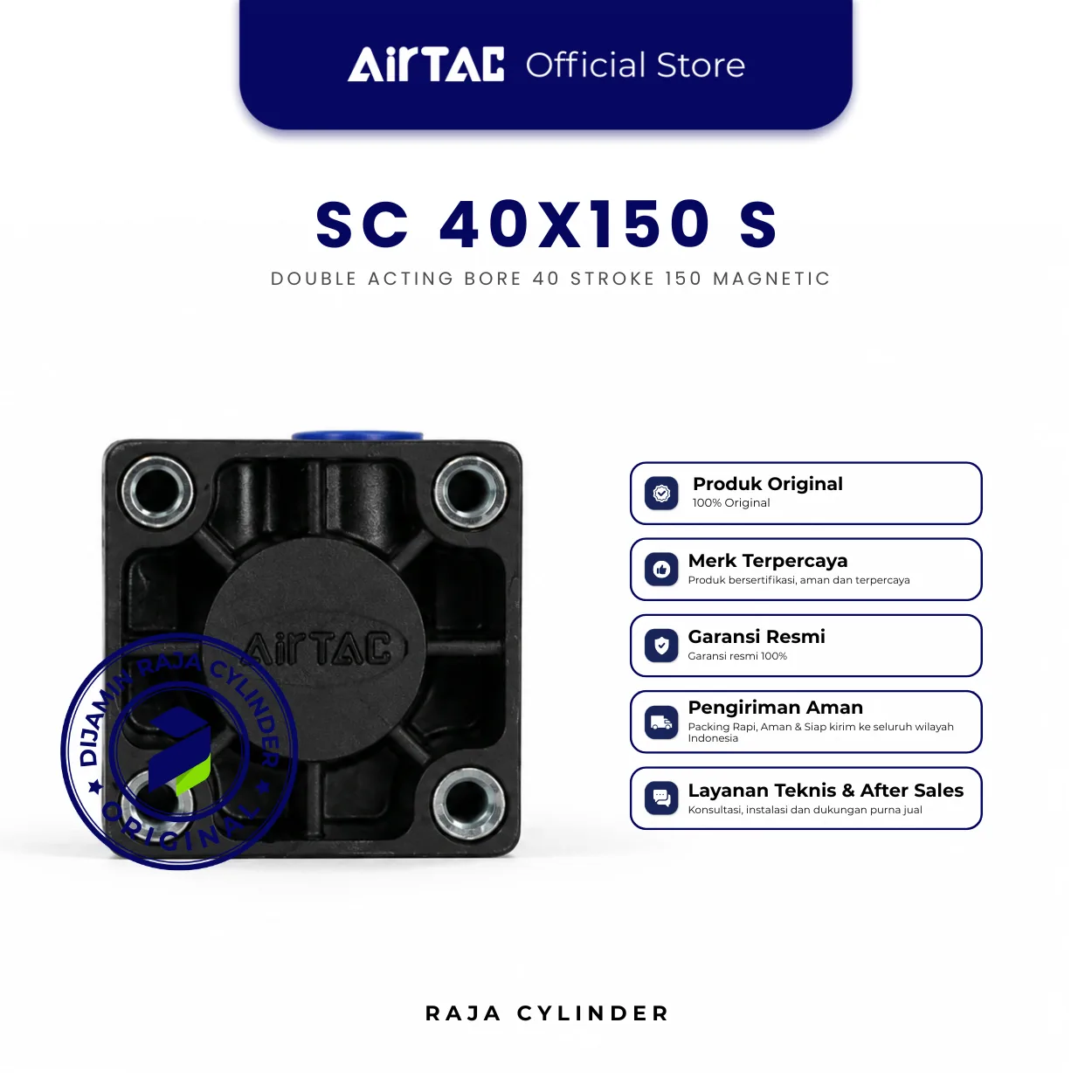 AIRTAC SC40X150S Original Pneumatic Cylinder Double Acting Bore 40mm Stroke 150mm with magnet - Gambar 4