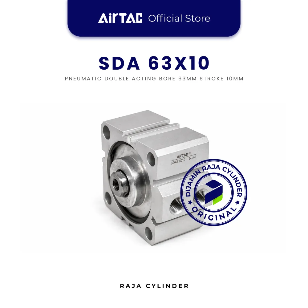 AIRTAC SDA 63x10 Compact Cylinder Pneumatic Bore 63 Stroke 10 mm Original - Airtac | Raja Cylinder