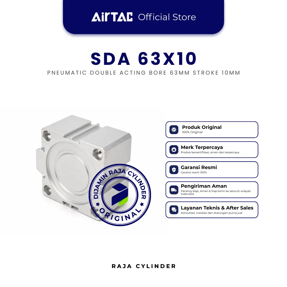 AIRTAC SDA 63x10 Compact Cylinder Pneumatic Bore 63 Stroke 10 mm Original - Gambar 2