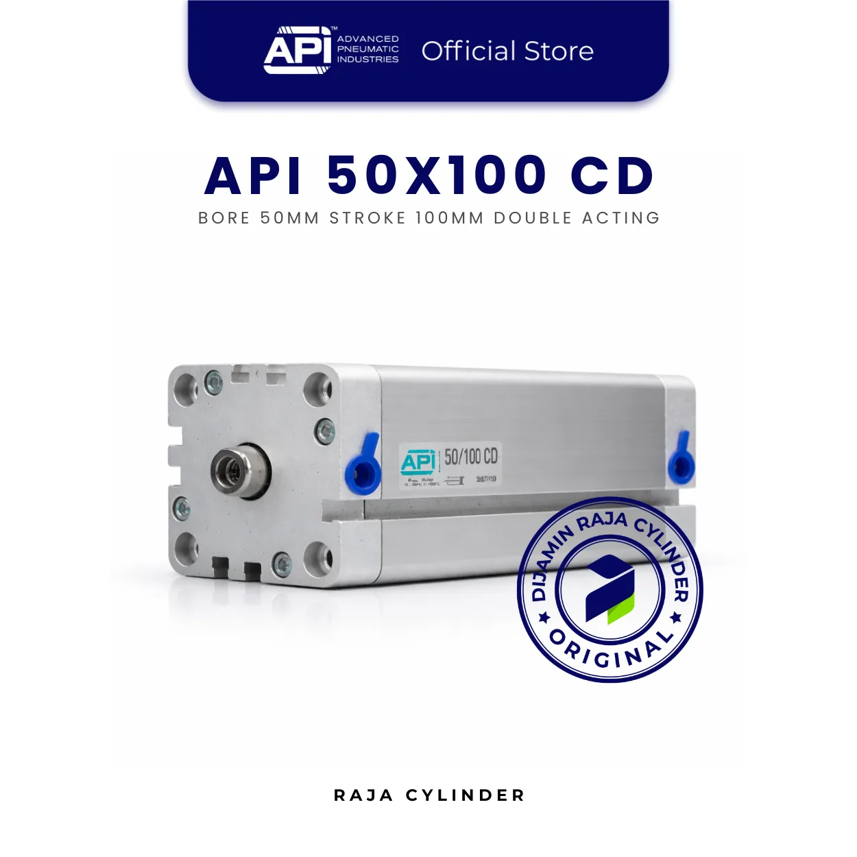 API Compact Cylinder 50/100 CD Double Acting Bore 50 mm Stroke 100mm with magnet - Original | Raja Cylinder