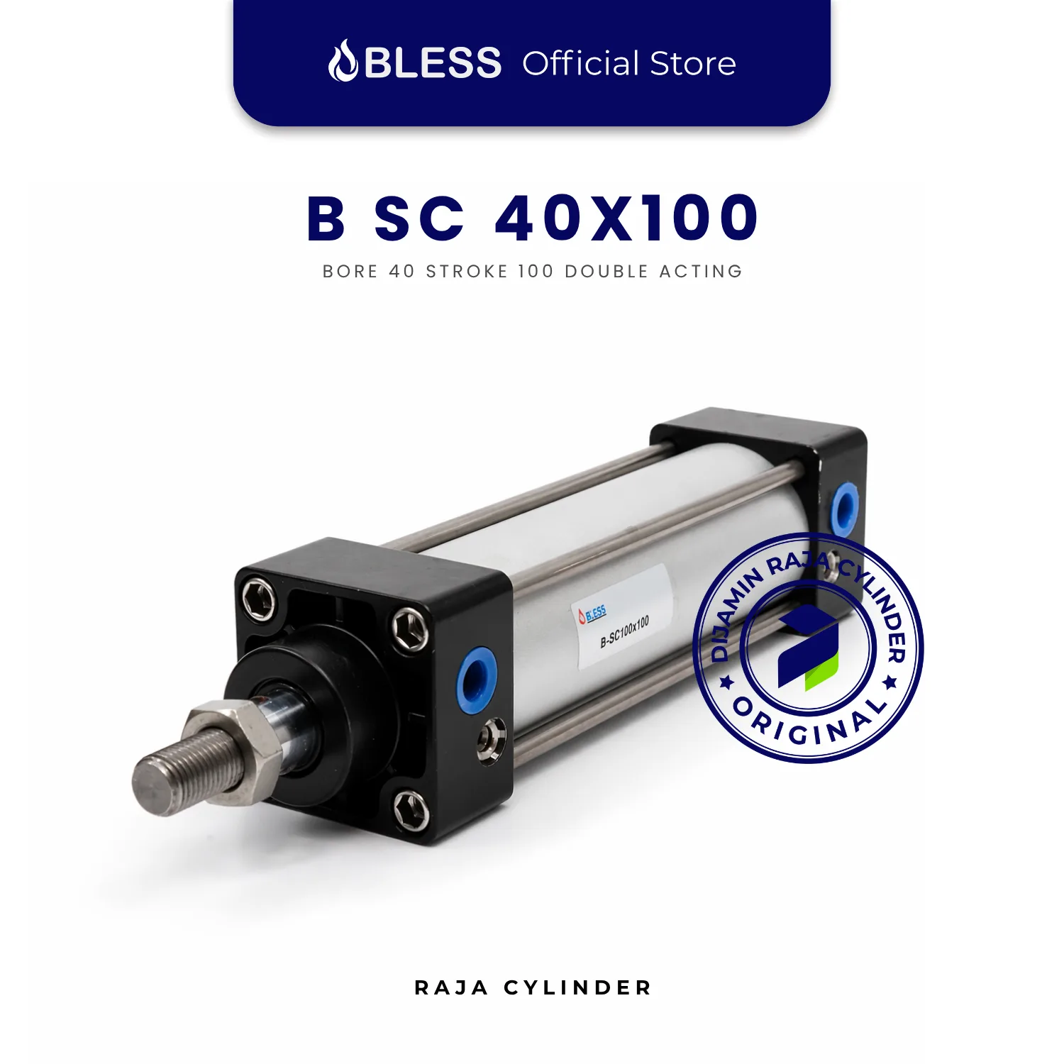 BLESS B-SC40X100 Original Pneumatic Cylinder Double Acting Bore 40mm Stroke 100mm with magnet - Gambar 2