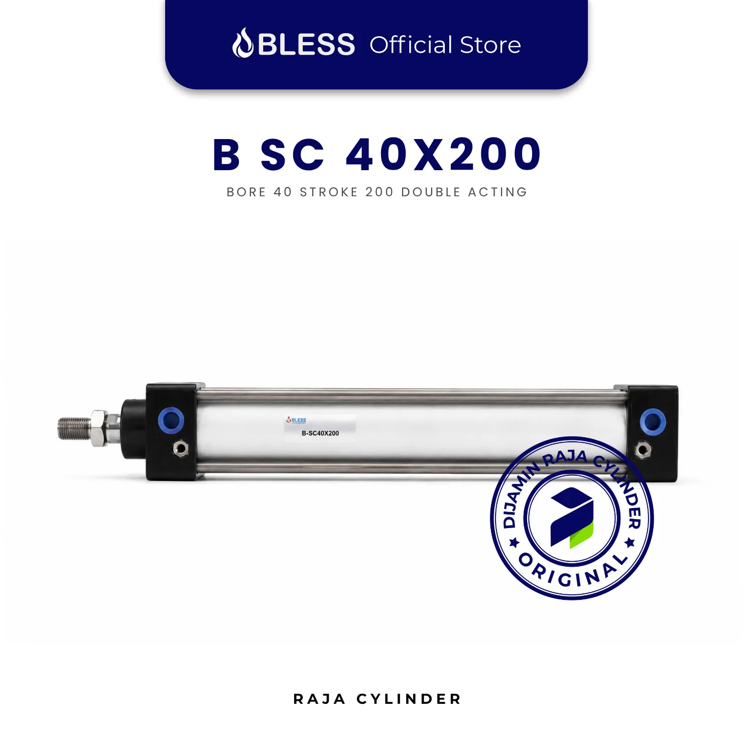 BLESS B-SC40X200 Original Pneumatic Cylinder Double Acting Bore 40mm Stroke 200mm with magnet - Bless | Raja Cylinder