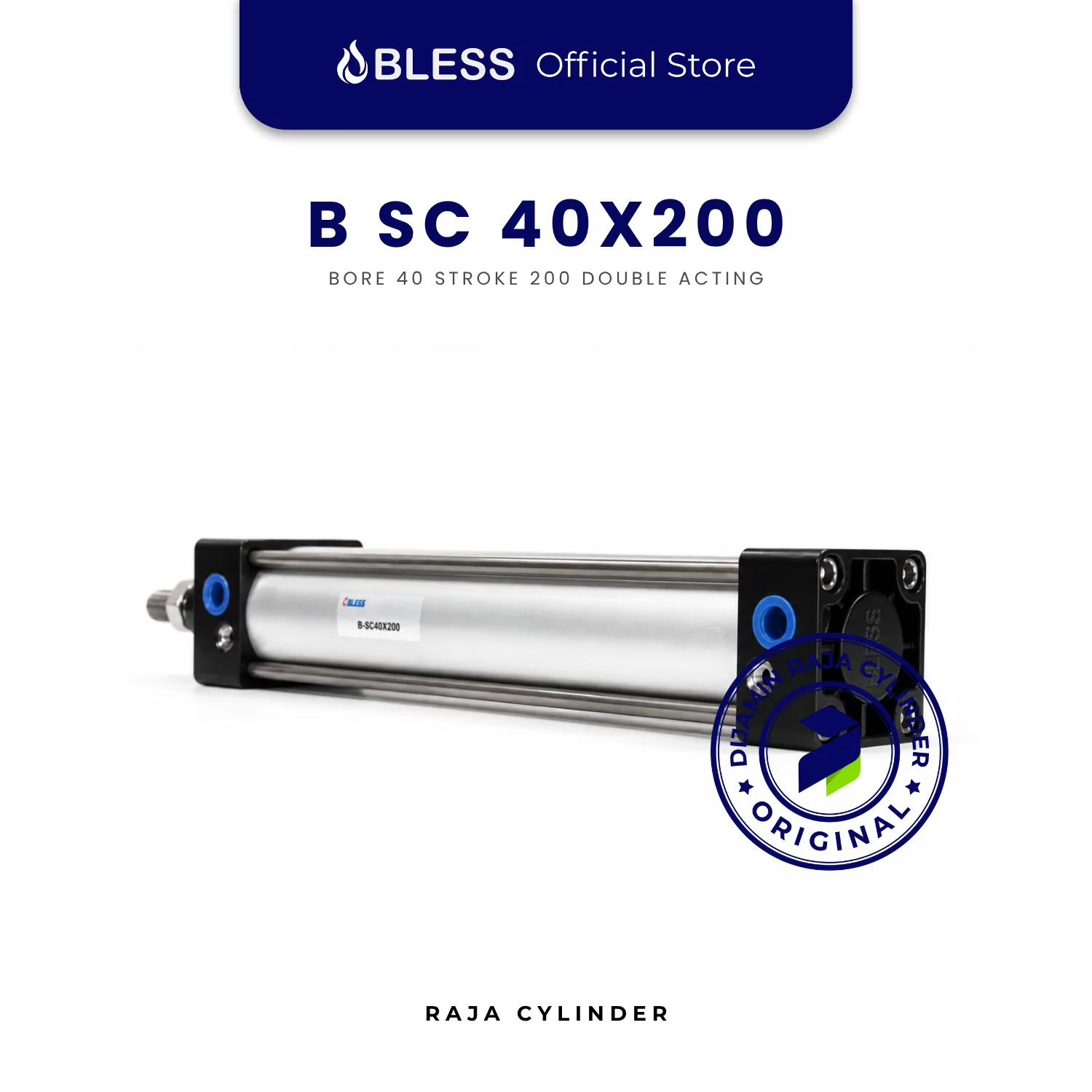 BLESS B-SC40X200 Original Pneumatic Cylinder Double Acting Bore 40mm Stroke 200mm with magnet - Gambar 3