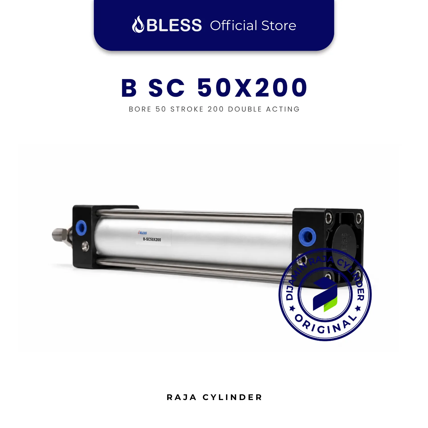 BLESS B-SC50X200 Original Pneumatic Cylinder Double Acting Bore 50mm Stroke 200mm with magnet - Gambar 2