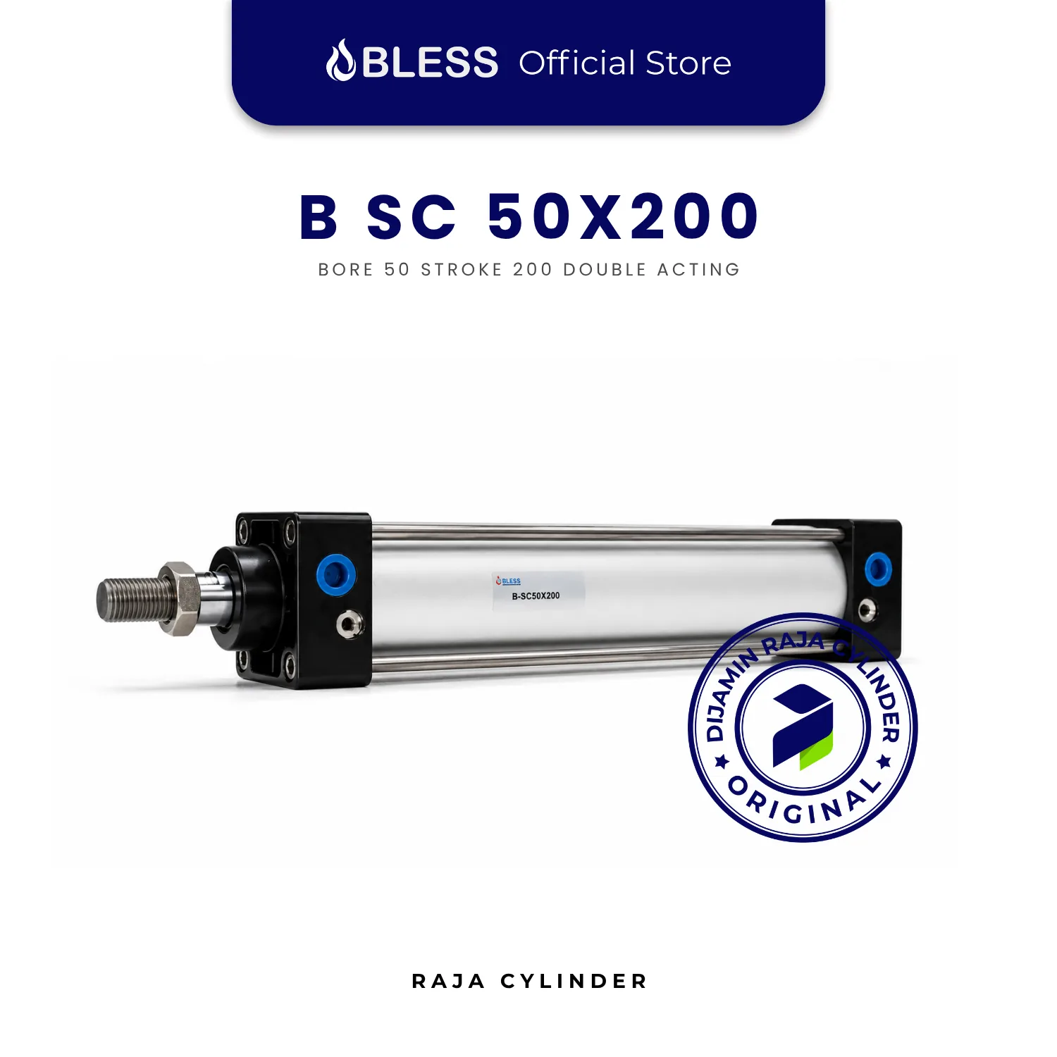 BLESS B-SC50X200 Original Pneumatic Cylinder Double Acting Bore 50mm Stroke 200mm with magnet - Gambar 3