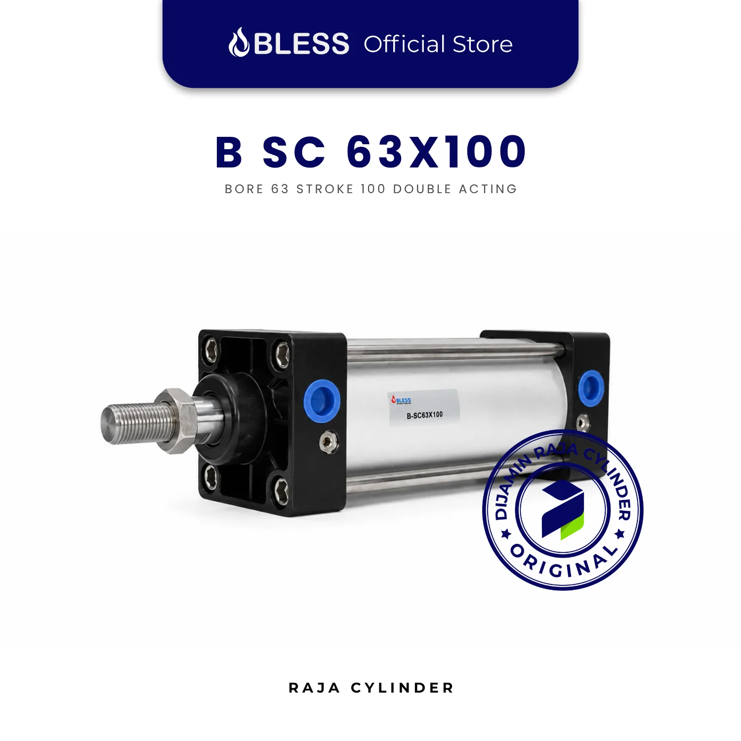BLESS B-SC63X100 Original Pneumatic Cylinder Double Acting Bore 63mm Stroke 100mm with magnet - Bless | Raja Cylinder