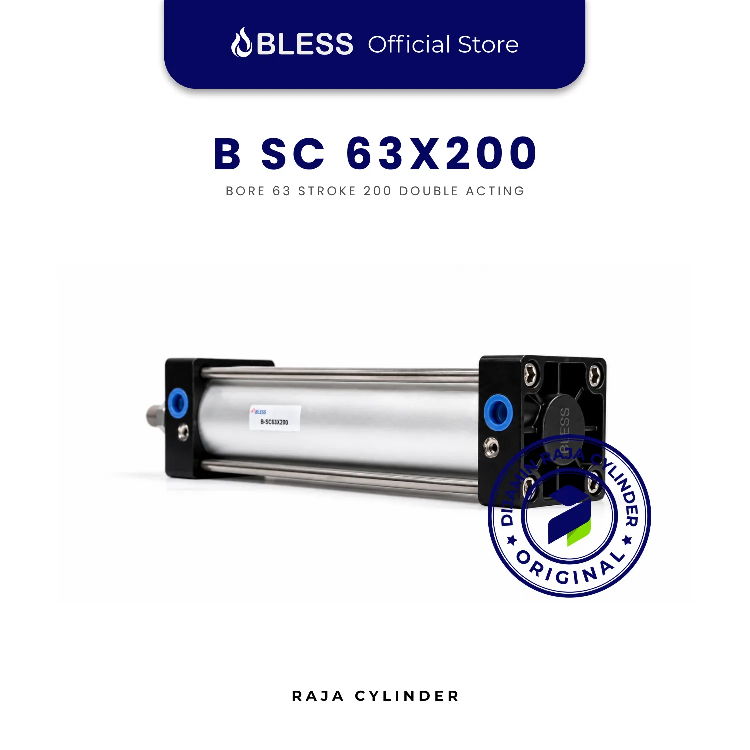 BLESS B-SC63X200 Original Pneumatic Cylinder Double Acting Bore 63mm Stroke 200mm with magnet - Bless | Raja Cylinder