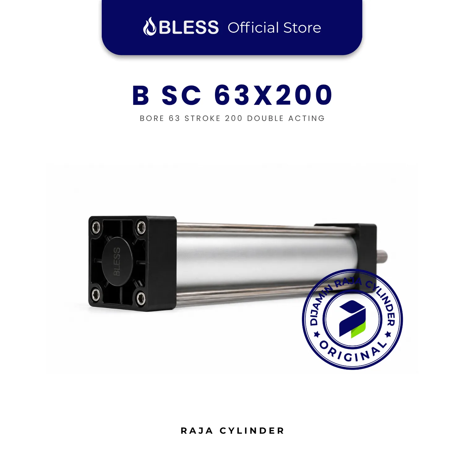 BLESS B-SC63X200 Original Pneumatic Cylinder Double Acting Bore 63mm Stroke 200mm with magnet - Gambar 2