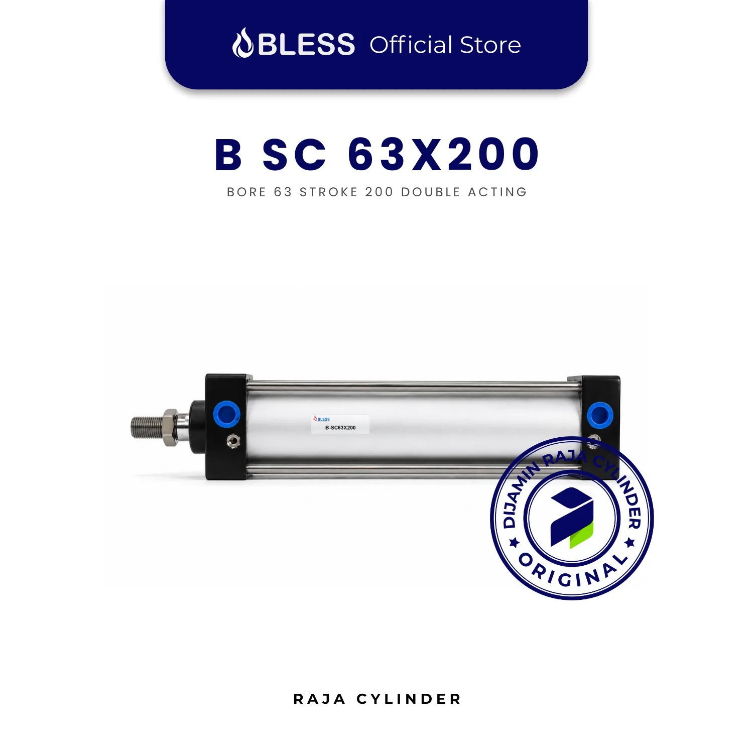 BLESS B-SC63X200 Original Pneumatic Cylinder Double Acting Bore 63mm Stroke 200mm with magnet - Gambar 3