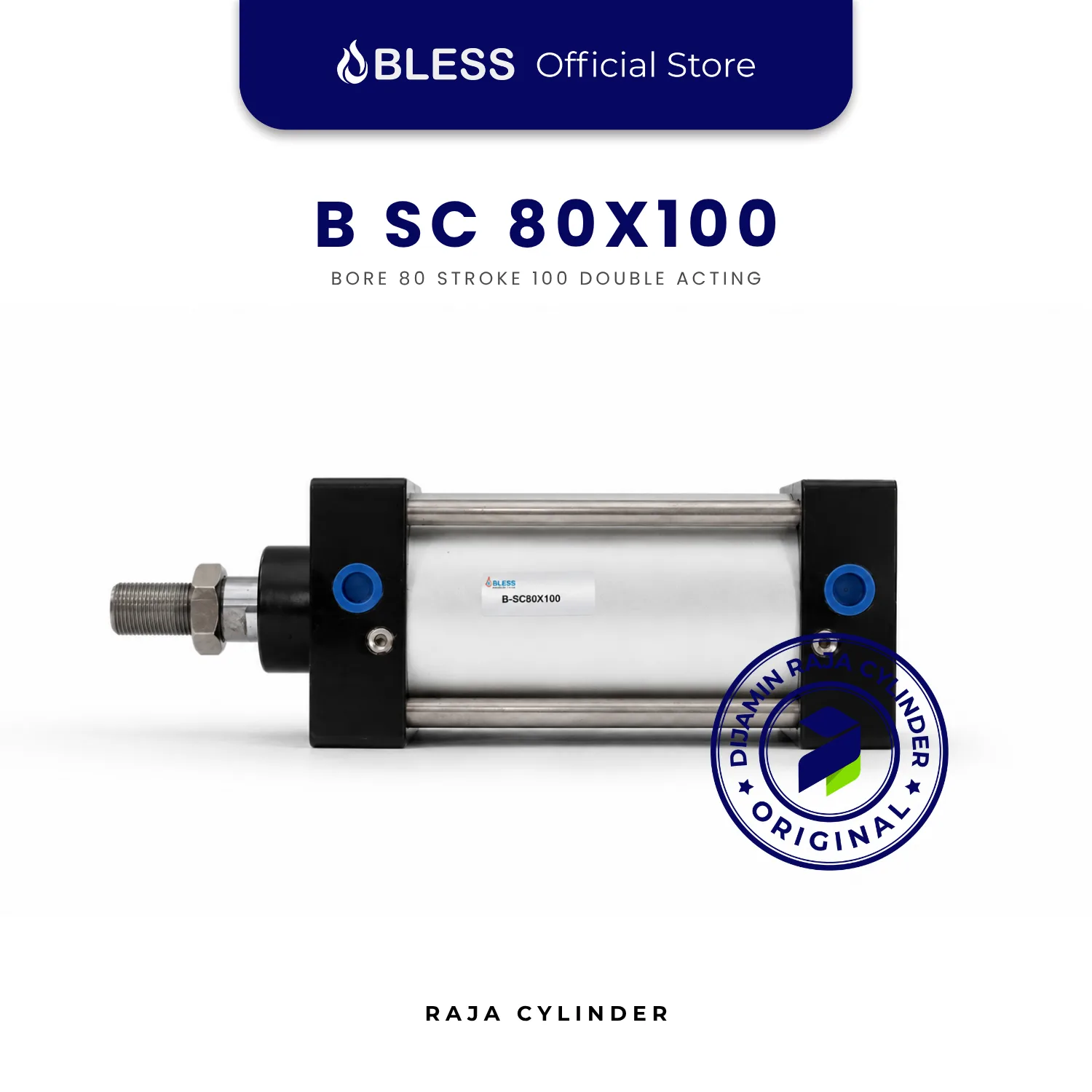 BLESS B-SC80X100 Original Pneumatic Cylinder Double Acting Bore 80mm Stroke 100mm with magnet - Gambar 2