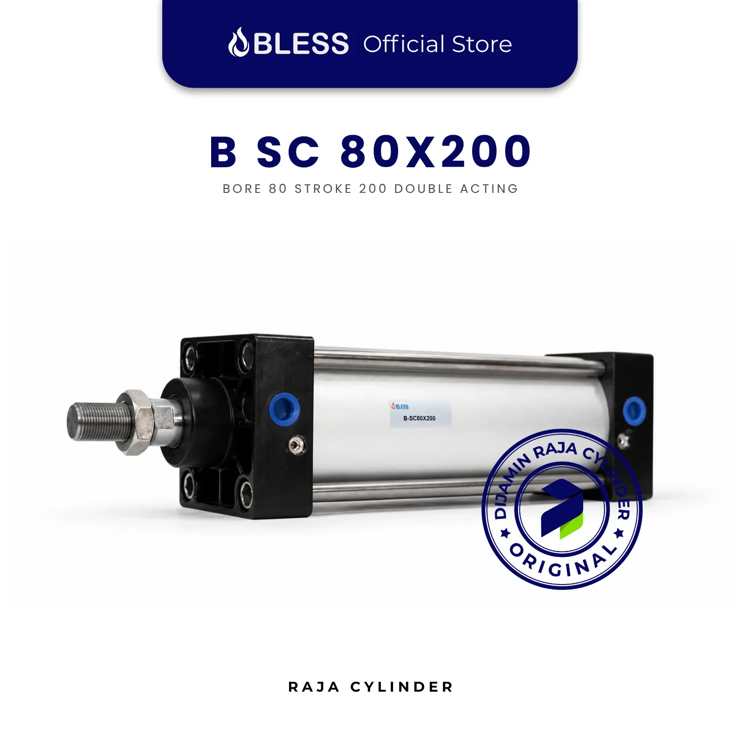 BLESS B-SC80X200 Original Pneumatic Cylinder Double Acting Bore 80mm Stroke 200mm with magnet - Bless | Raja Cylinder