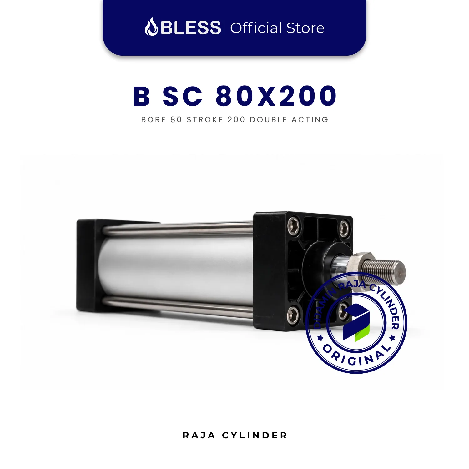BLESS B-SC80X200 Original Pneumatic Cylinder Double Acting Bore 80mm Stroke 200mm with magnet - Gambar 2
