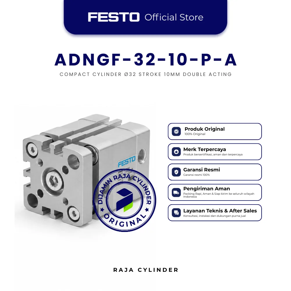 FESTO ADNGF-32-10-P-A Compact Guided Cylinder Ø32mm stroke 10mm Double Acting Original - Festo | Raja Cylinder