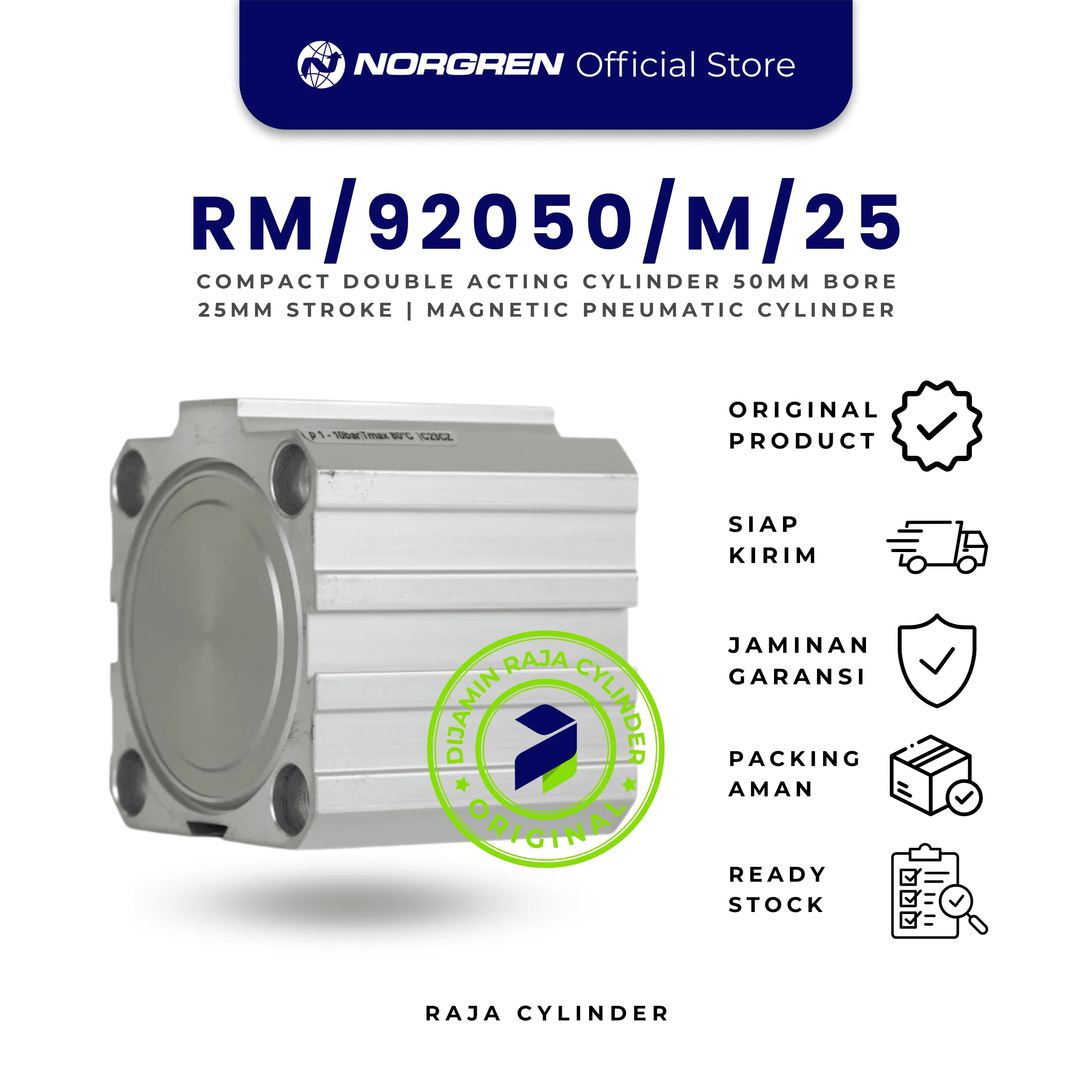 Compact Cylinder Norgren RM/92050/M/25 50mm x 25mm Double Acting Original | Pneumatic Cylinder - Gambar 2