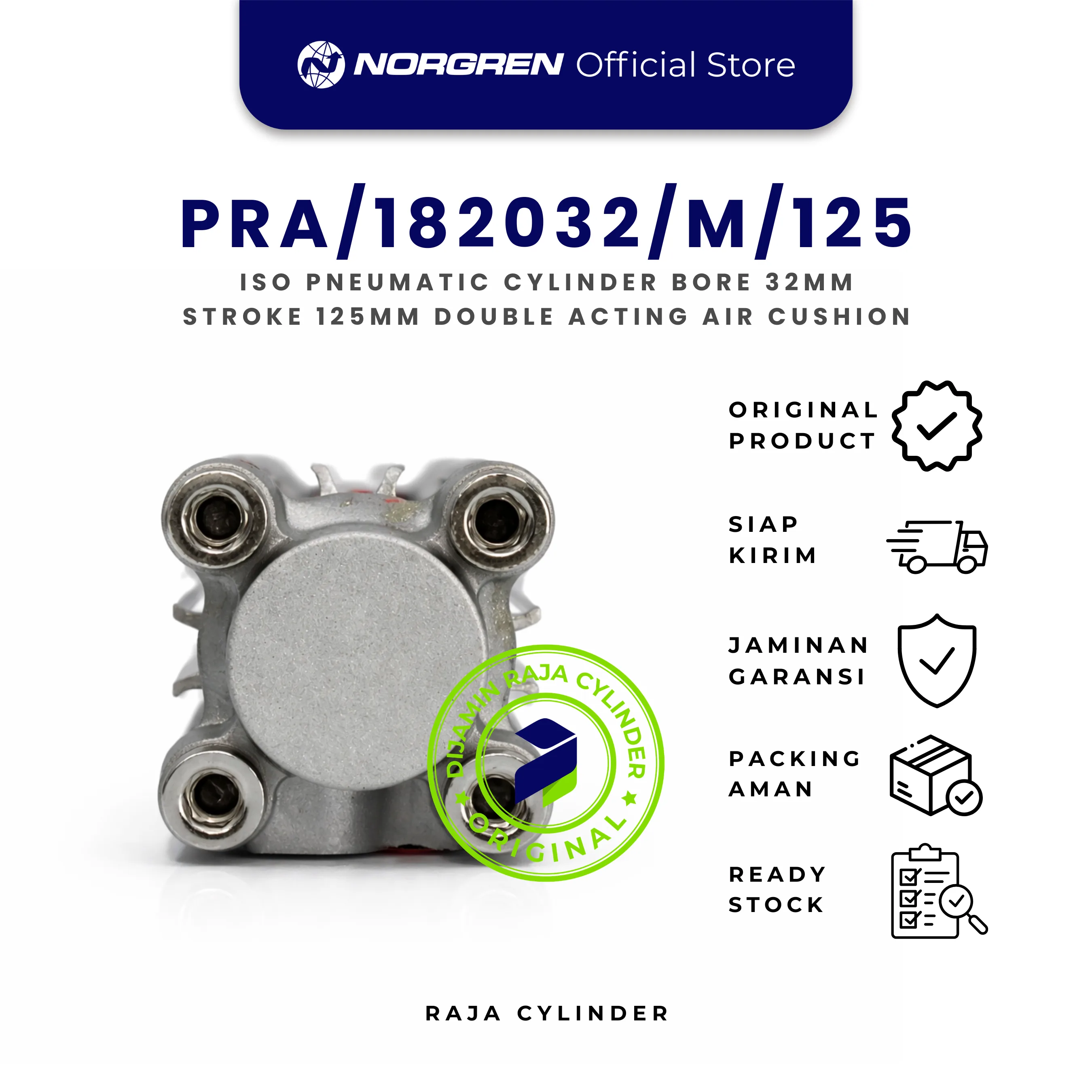 NORGREN PRA/182032/M/125 Original ISO Pneumatic Cylinder Double Acting Bore 32mm Stroke 125mm with magnet - Gambar 2