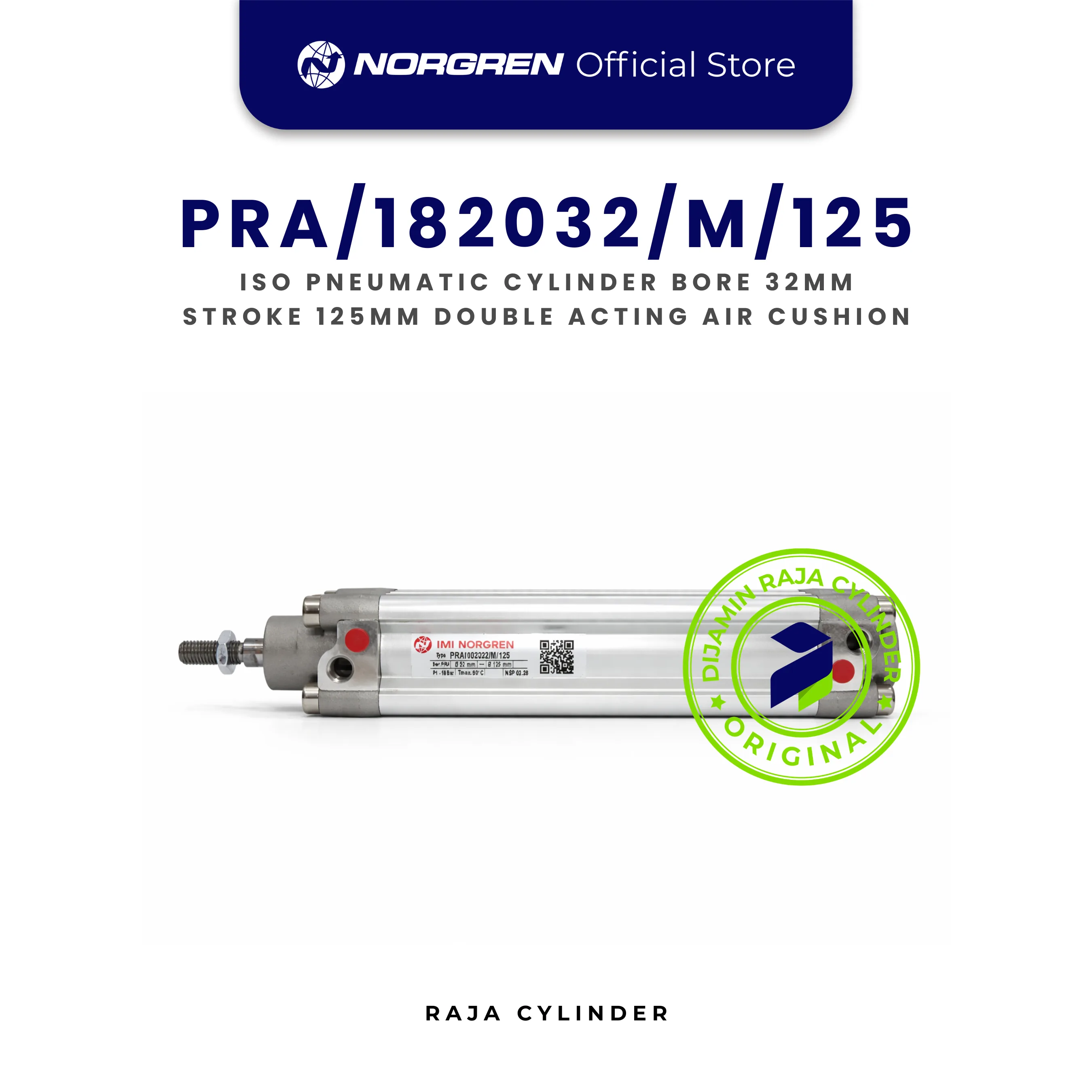 NORGREN PRA/182032/M/125 Original ISO Pneumatic Cylinder Double Acting Bore 32mm Stroke 125mm with magnet - Gambar 3