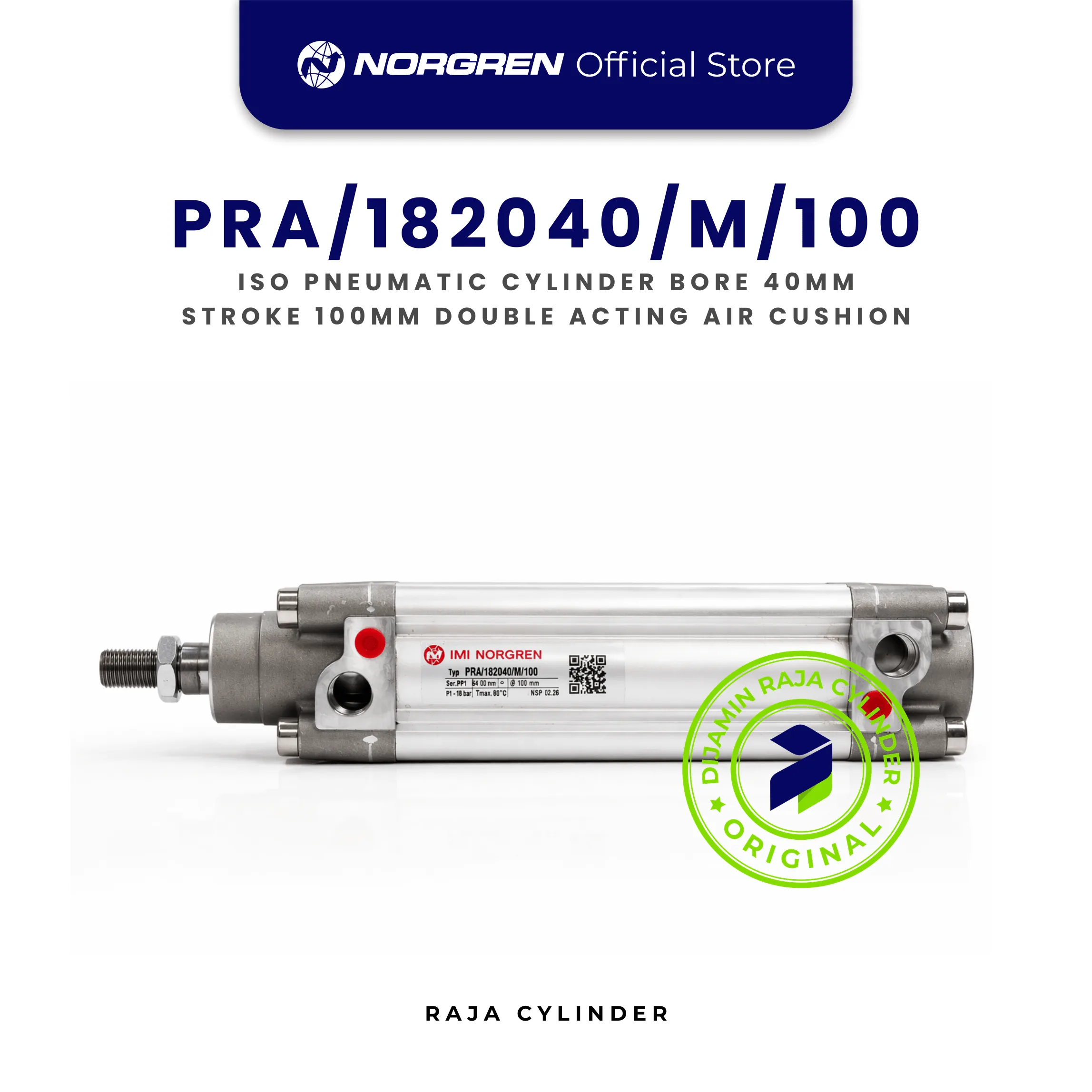 NORGREN PRA/182040/M/100 ISO Pneumatic Cylinder Original Double Acting Air Cushion Bore 40mm Stroke 100mm with magnet - Gambar 3