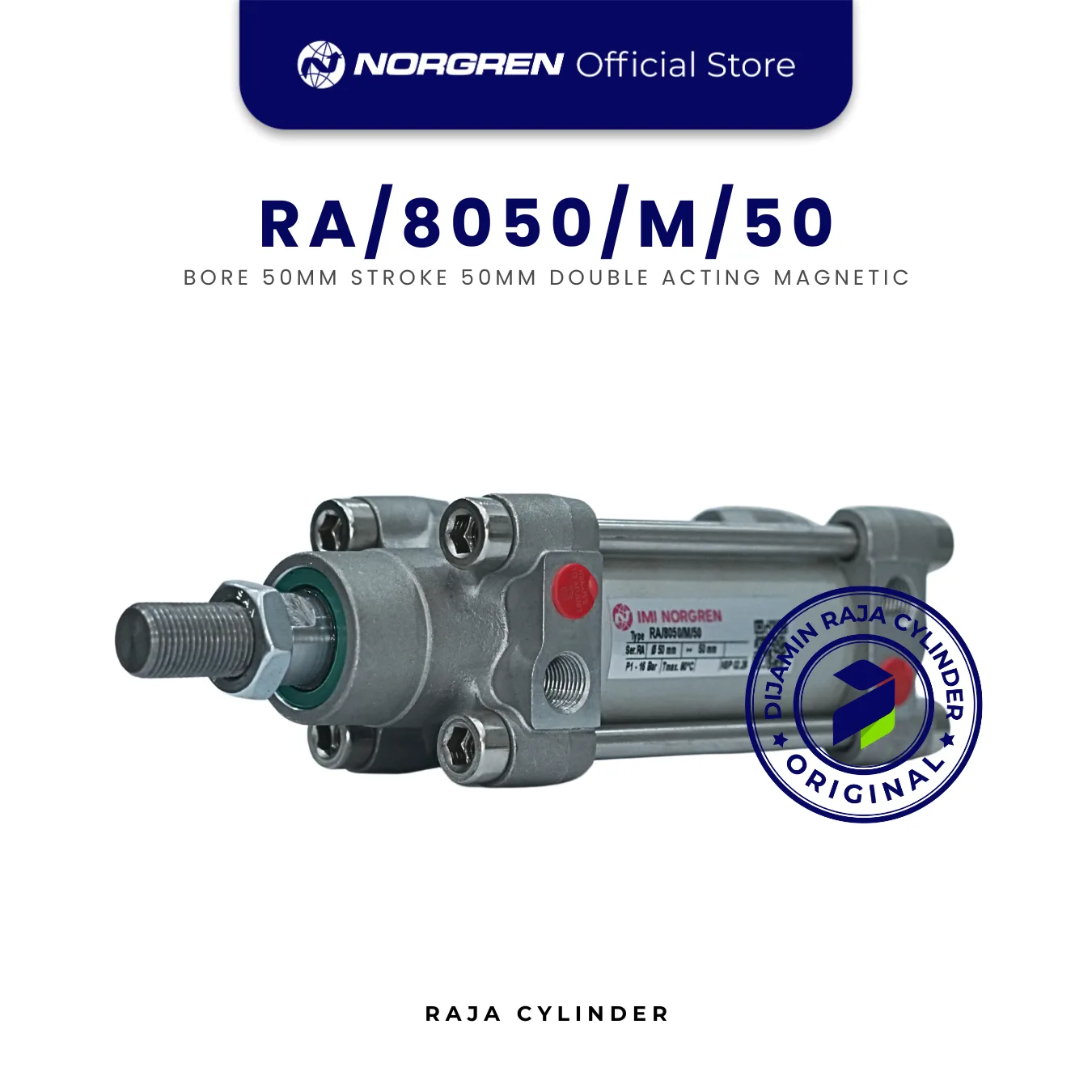NORGREN ISOLine Pneumatic Cylinder RA/8050/M/50 tie-rod Adaptive cushioning system (ACS) Bore 50mm Stroke 50mm with magnet Double Acting Cylinder Original - Norgren | Raja Cylinder
