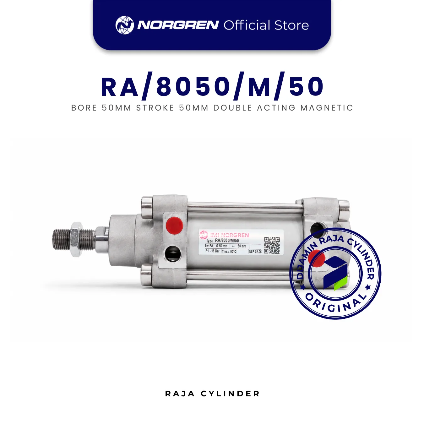 NORGREN ISOLine Pneumatic Cylinder RA/8050/M/50 tie-rod Adaptive cushioning system (ACS) Bore 50mm Stroke 50mm with magnet Double Acting Cylinder Original - Gambar 3