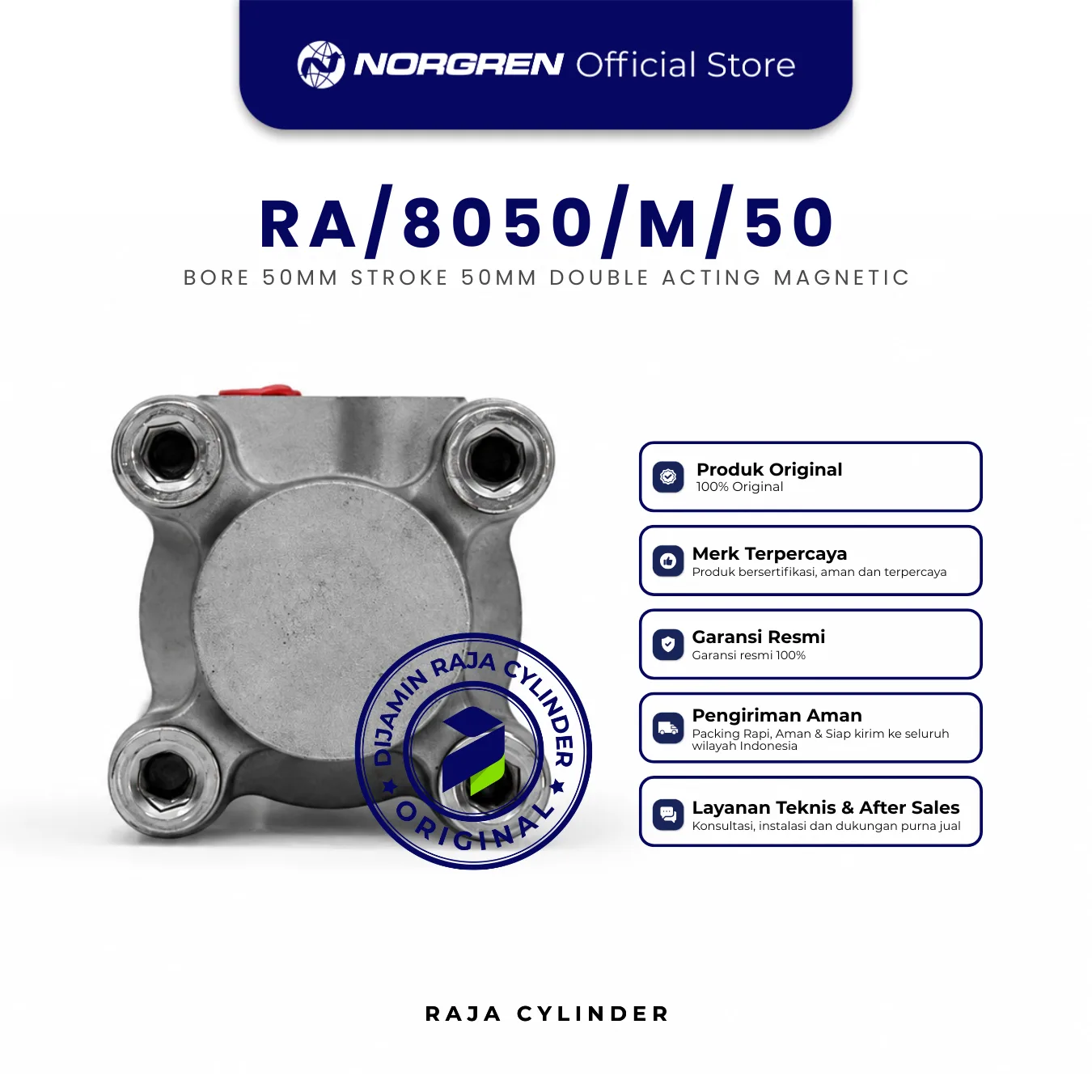NORGREN ISOLine Pneumatic Cylinder RA/8050/M/50 tie-rod Adaptive cushioning system (ACS) Bore 50mm Stroke 50mm with magnet Double Acting Cylinder Original - Gambar 4