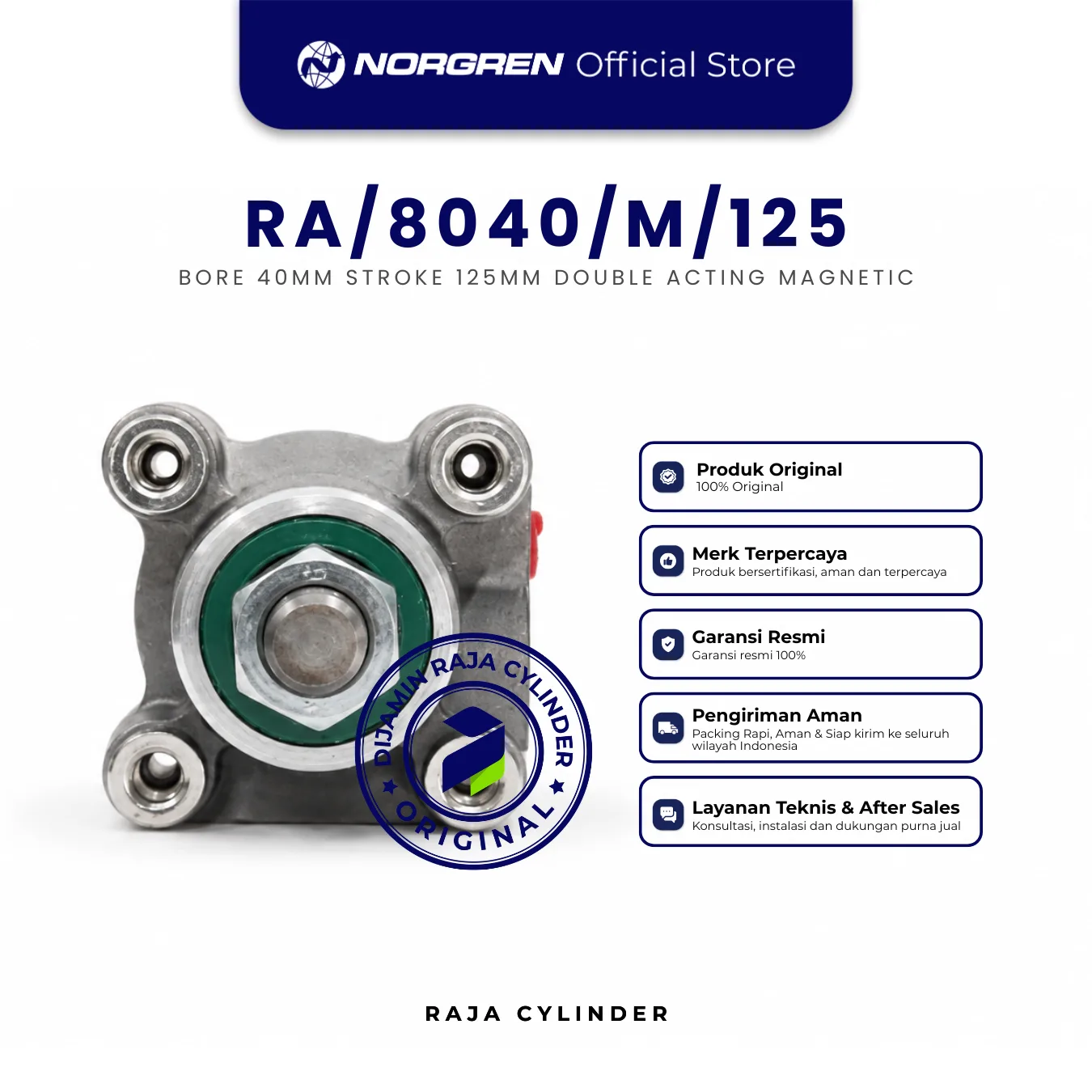 NORGREN ISOLine Original Pneumatic Cylinder RA/8040/M/125 Double Acting Bore 40mm Stroke 125mm with magnet - Gambar 4