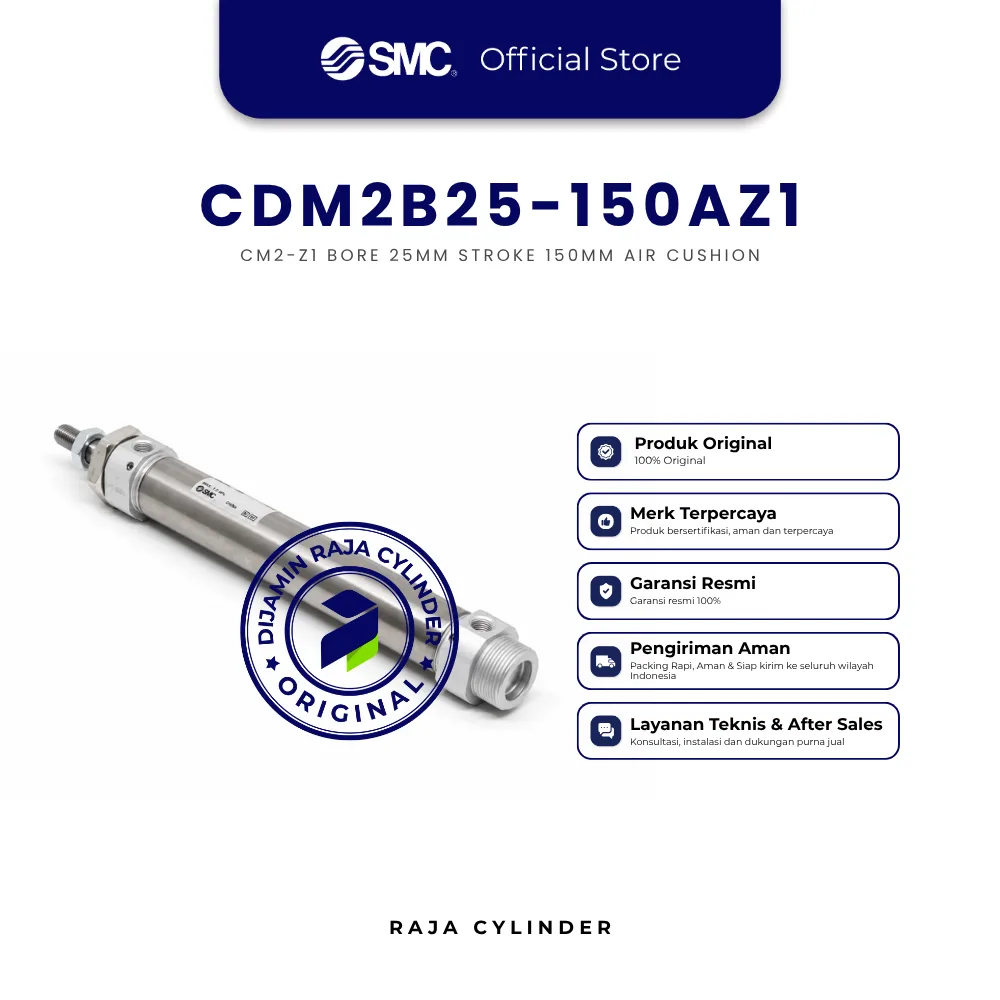 SMC CDM2B25-150AZ1 Pneumatic Cylinder CM2-Z1 Bore 25mm Stroke 150mm Air Cushion Original - Gambar 3