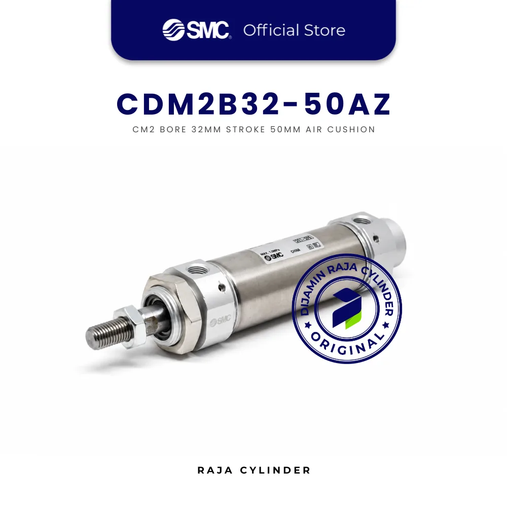 SMC CDM2B32-50AZ Pneumatic Air Cylinder CM2 Bore 32mm Stroke 50mm Air Cushion Original - Gambar 2