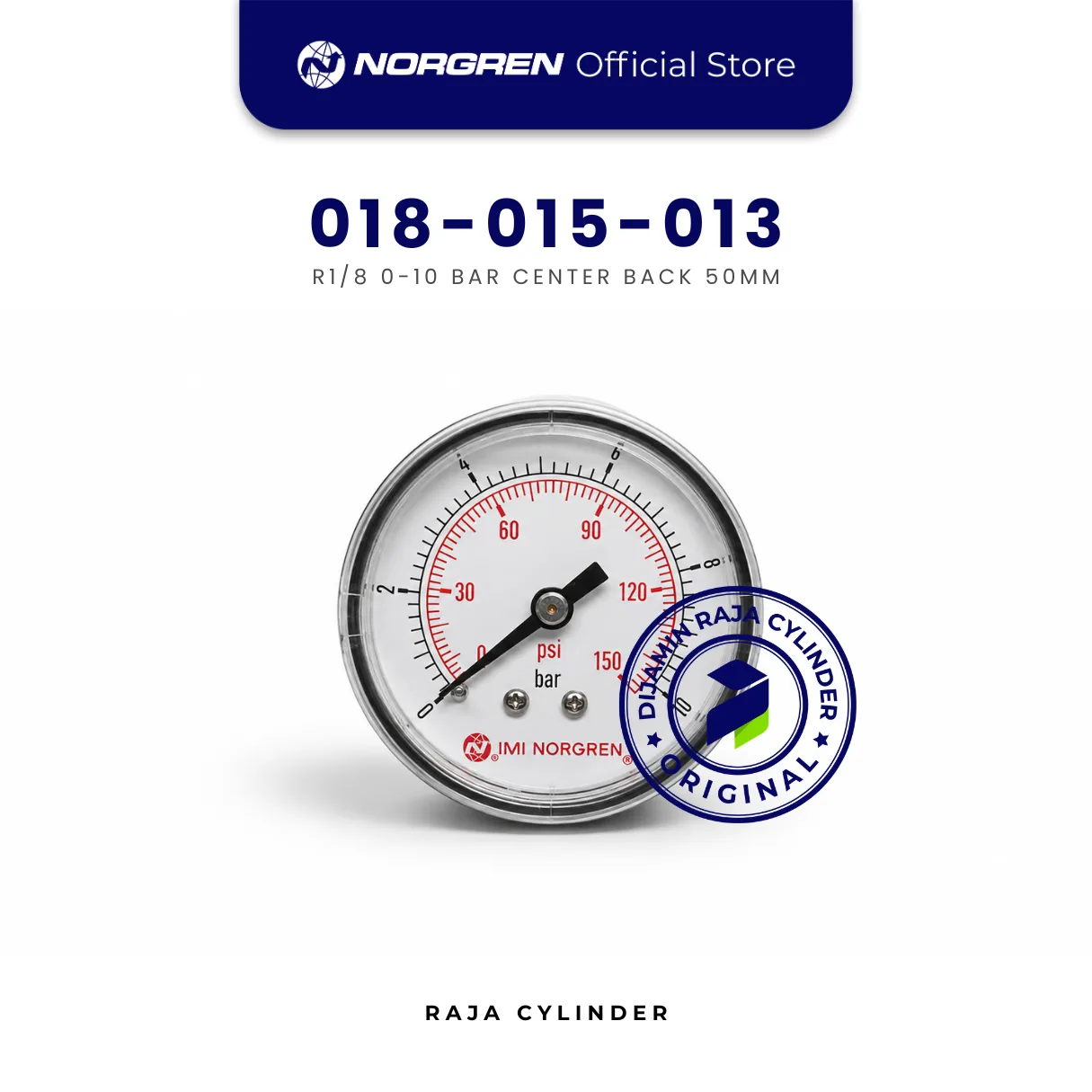 NORGREN 18-015-013 Pressure Gauge Manometer R1/8 0-10 Bar Center Back 50mm Original IMI Norgren