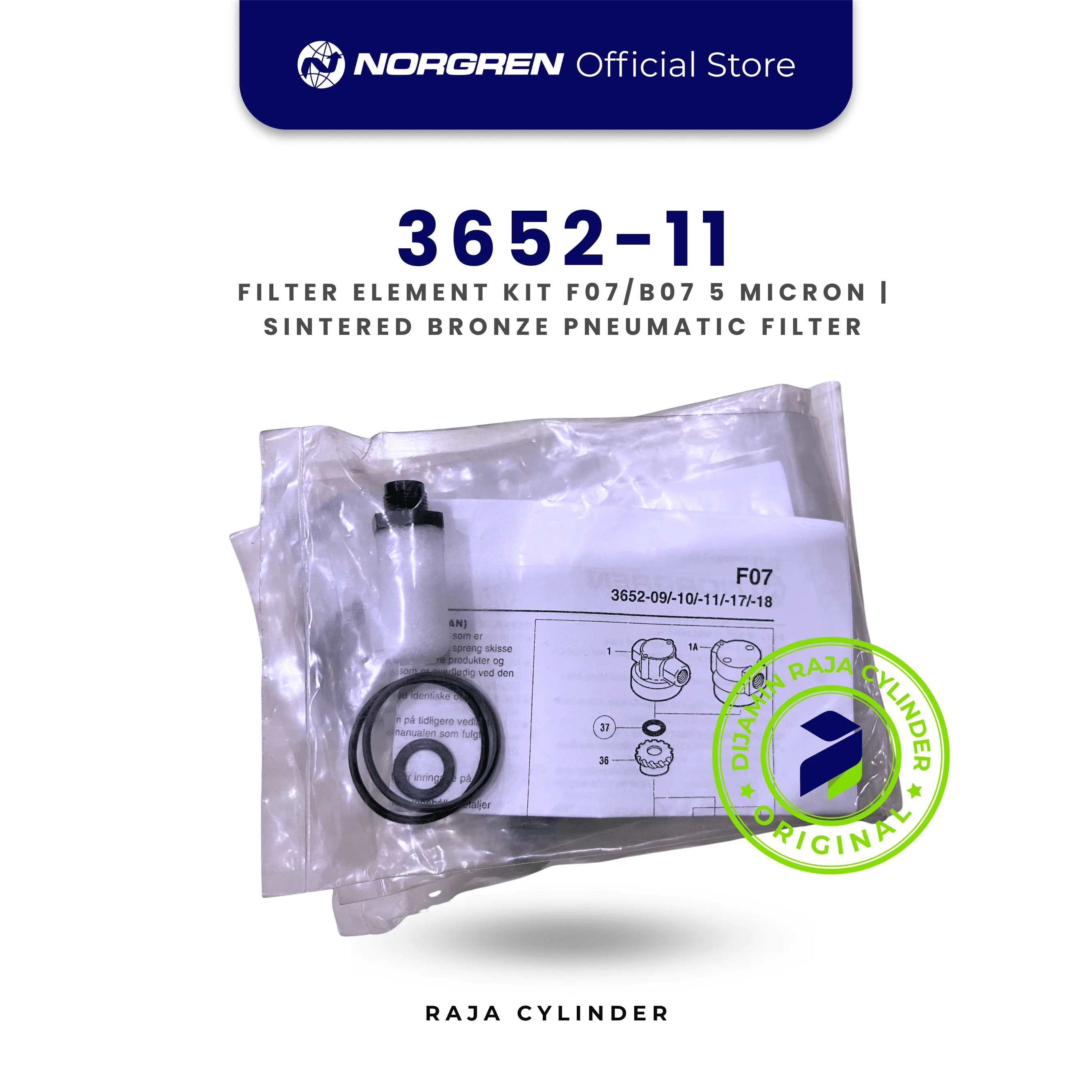 3652-11 F07/B07 5 Micron Element Kit | Filter Element Pneumatic Norgren Original - Gambar 2