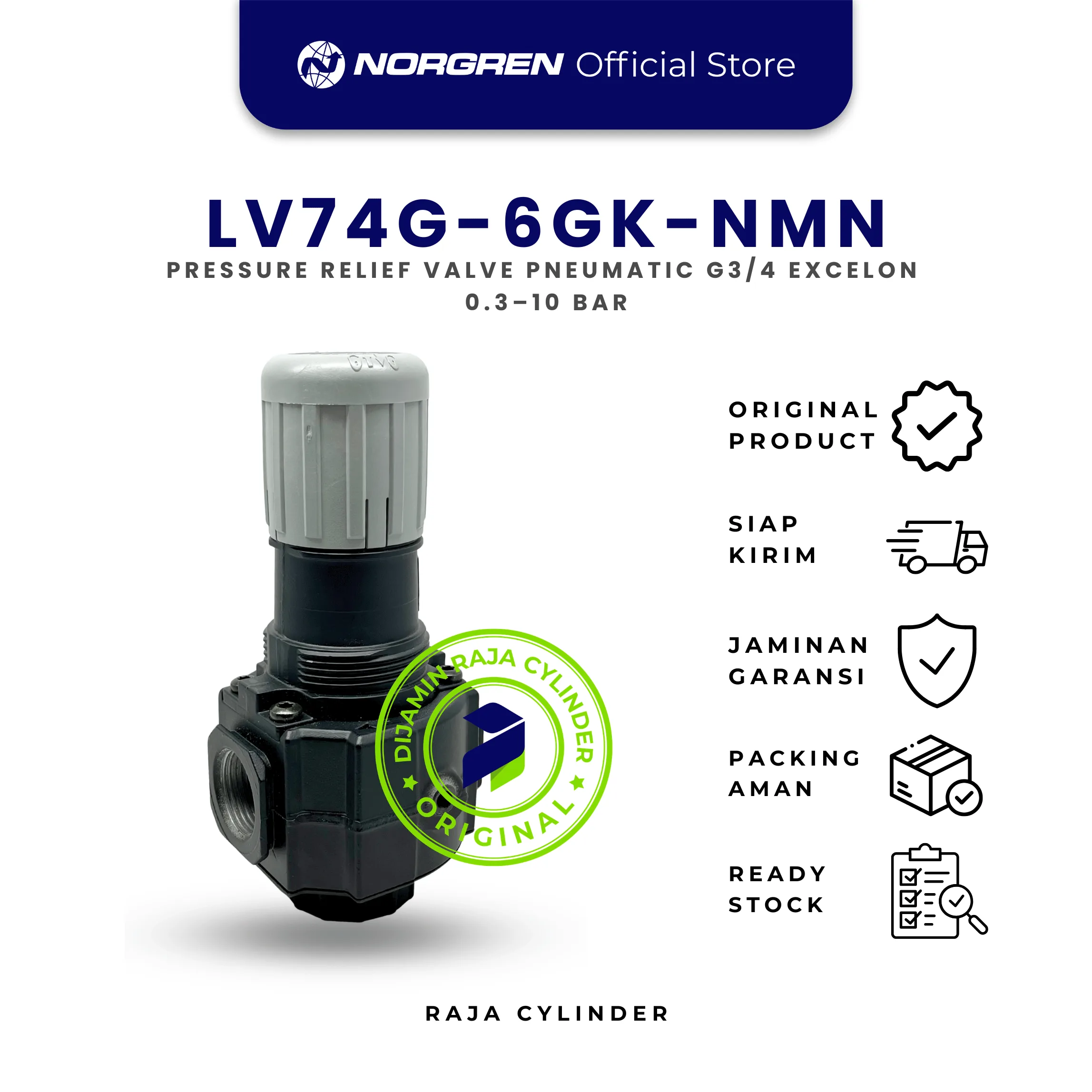 V74G-6GK-NMN Excelon Pressure Relief Valve G3/4 0.3–10 Bar | Katup Pengaman Pneumatic Norgren - Gambar 3