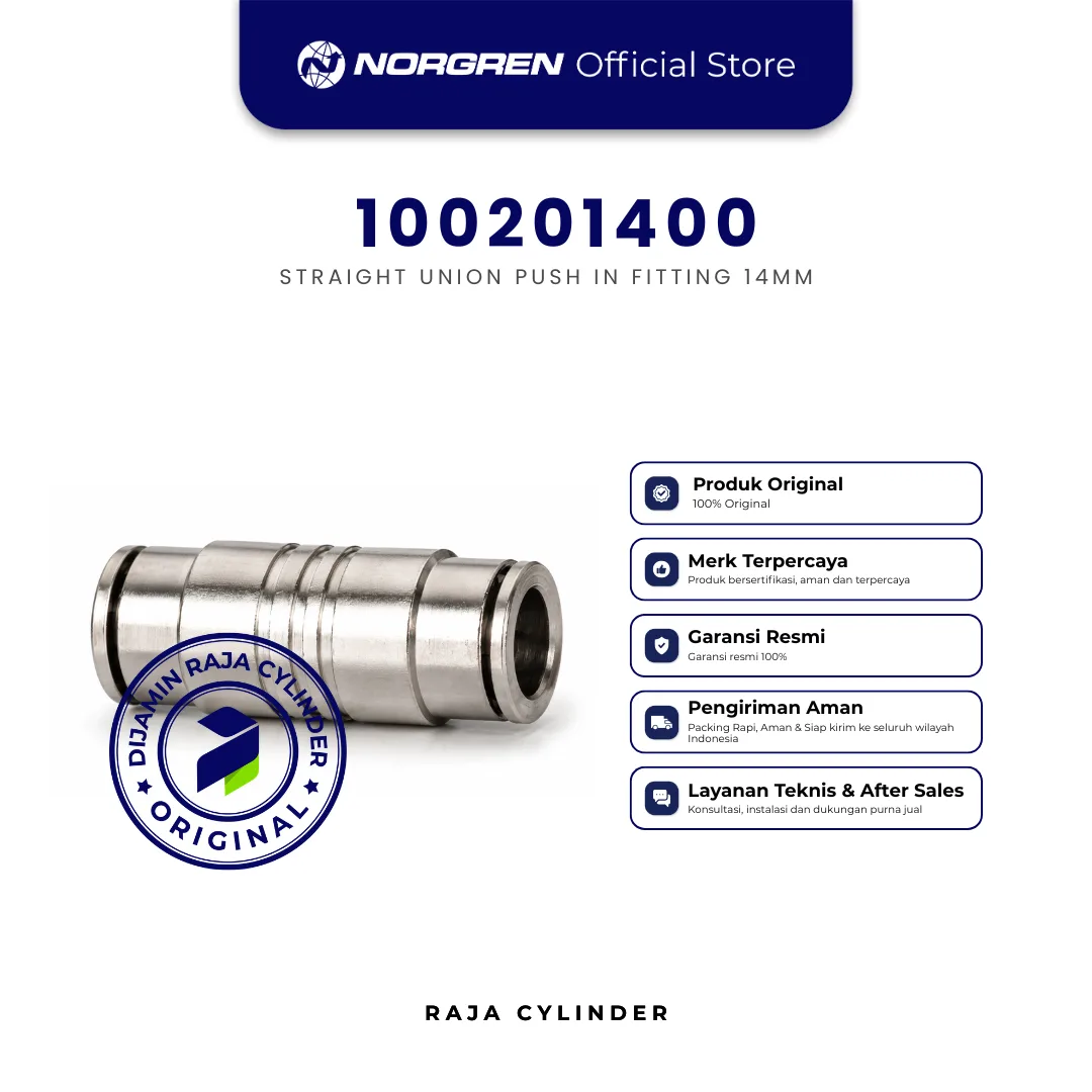 NORGREN 100201400 Pneufit Straight Union Push In Fitting 14mm Air Pneumatic Connector Original - Gambar 2