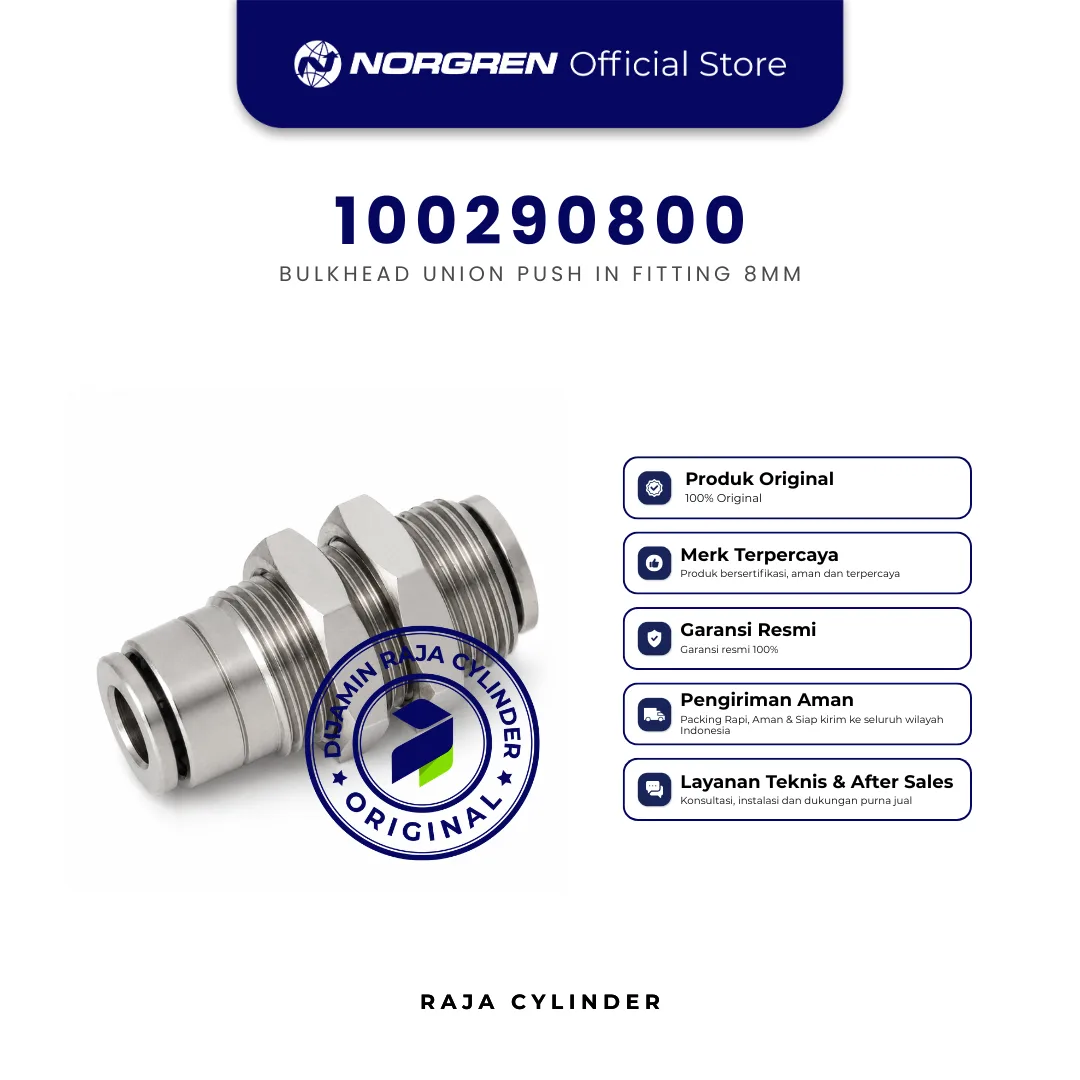NORGREN 100290800 Pneufit Bulkhead Union Straight Push In Fitting 8mm Original - Gambar 2