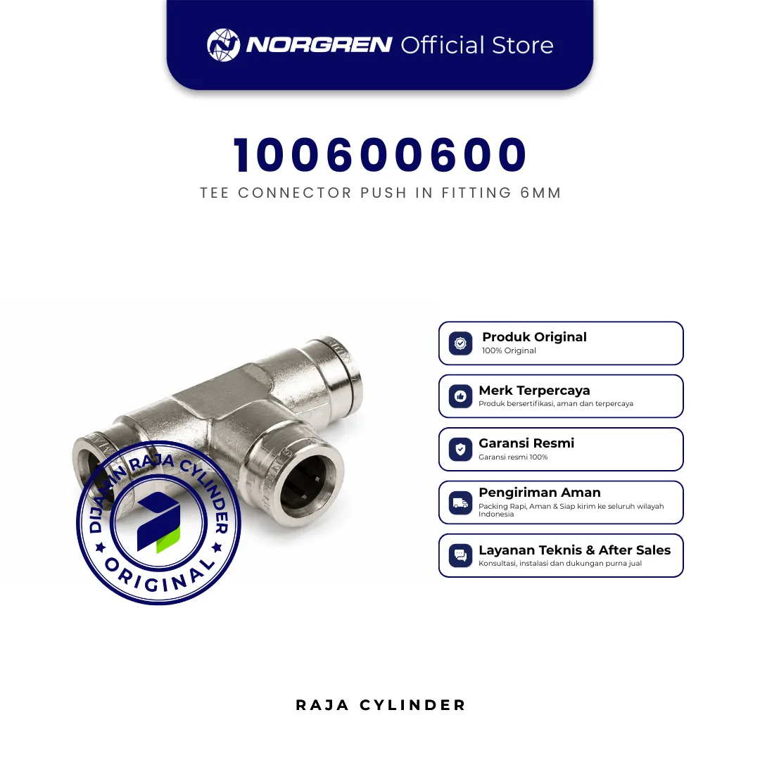 NORGREN 100600600 Pneufit Tee Connector Metal Push In 6mm Pneumatic Fitting Original - Gambar 3