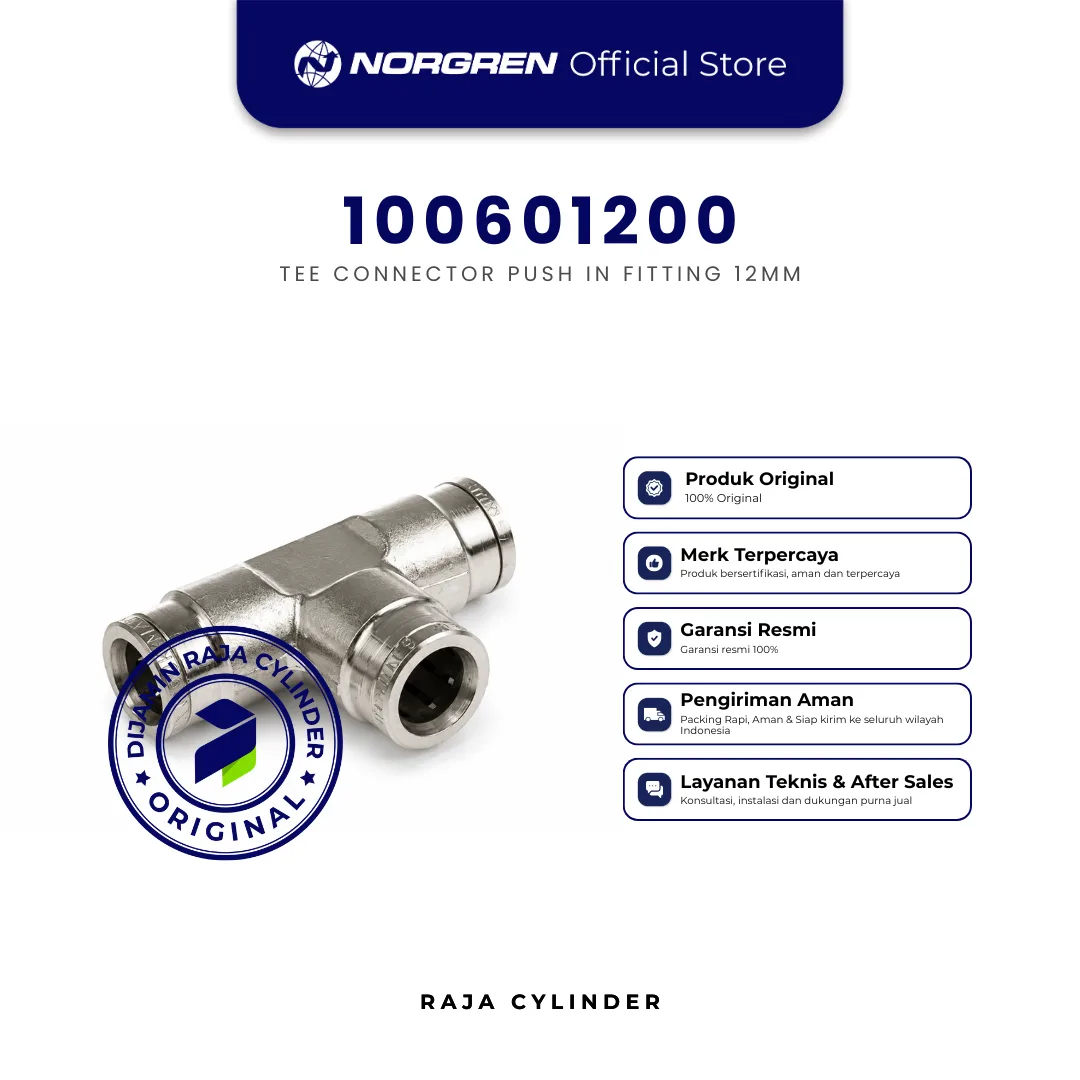 NORGREN 100601200 Pneufit Tee Connector Metal Push In 12mm Original - Gambar 2