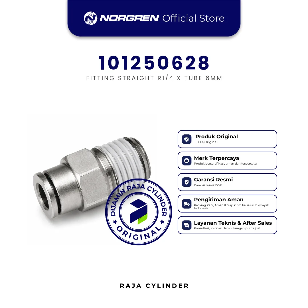 NORGREN 101250628 Pneufit 10 Straight Male Connector R1/4 x 6mm Original - Gambar 2